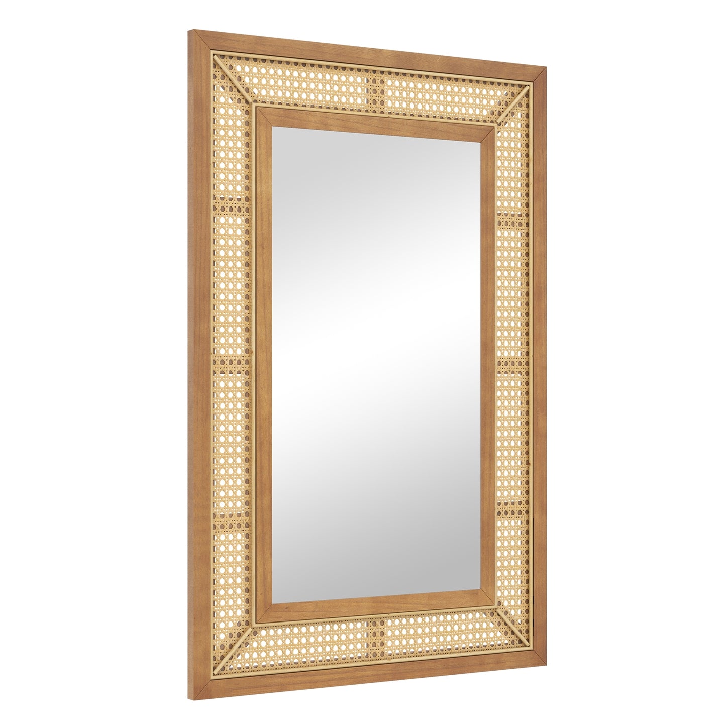 Bohemian Rattan Decorative Wall Mirror with Wooden Frame