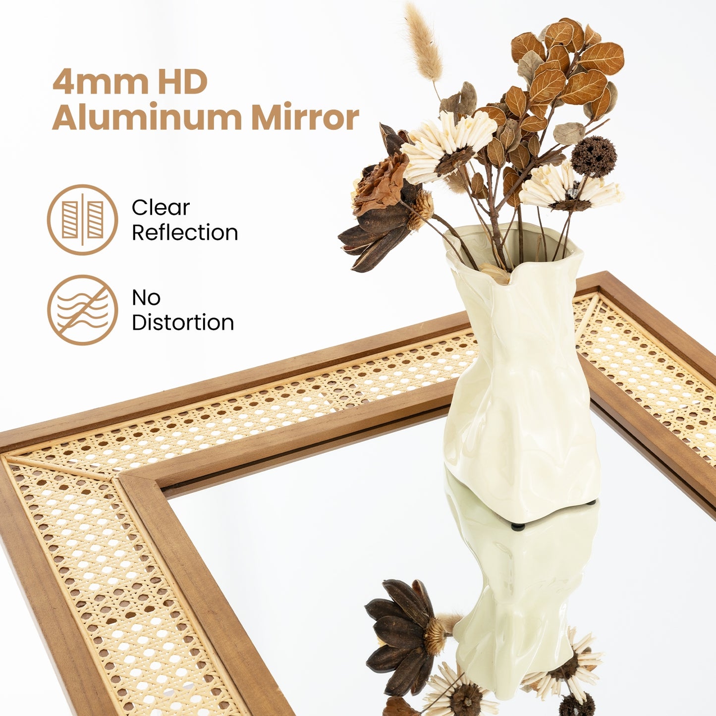 Bohemian Rattan Decorative Wall Mirror with Wooden Frame