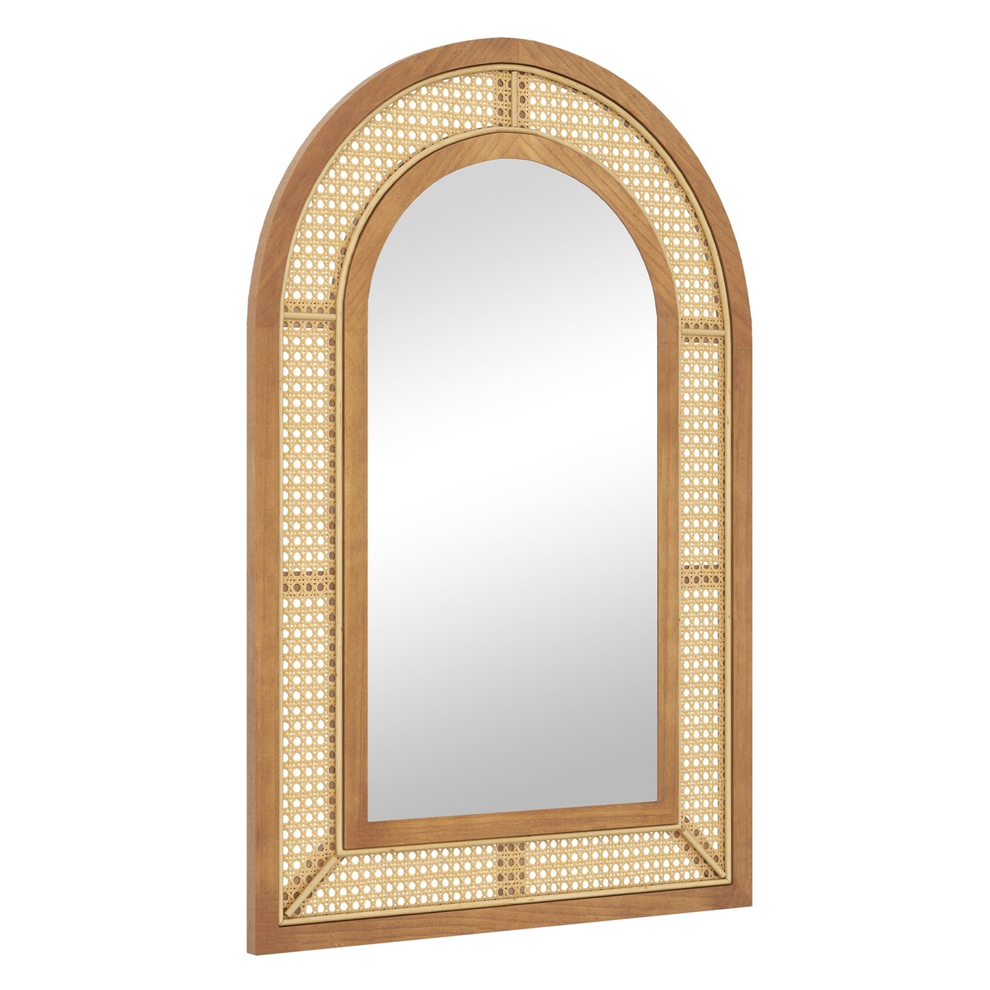 35.5 Inches x 23.5 Inches Rattan Wall Mirror with Rustic Wooden Frame