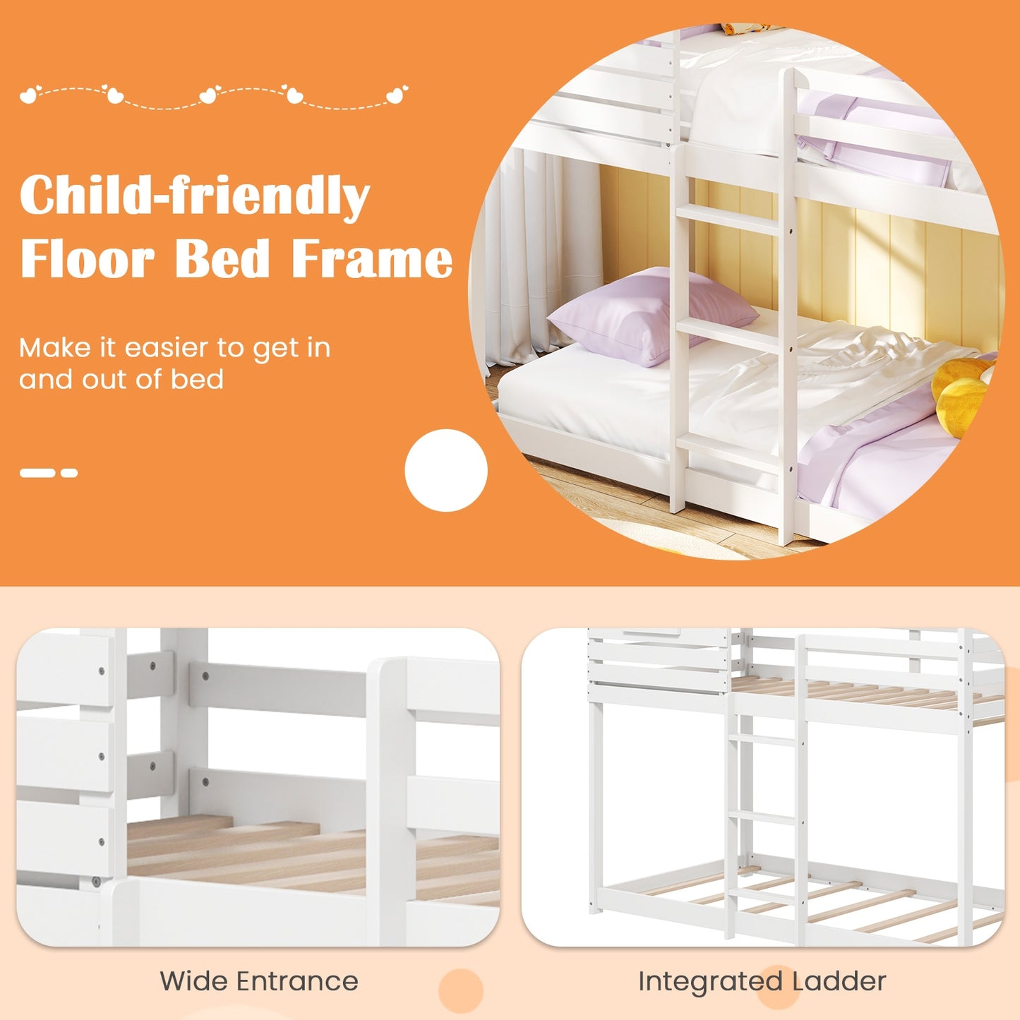 Charming Twin Over Twin House Bunk Bed with Roof, Window, and Safety Guardrails