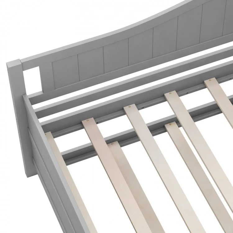 Twin Size Daybed with Trundle, Slat Support & Rolling Wheels - Grey