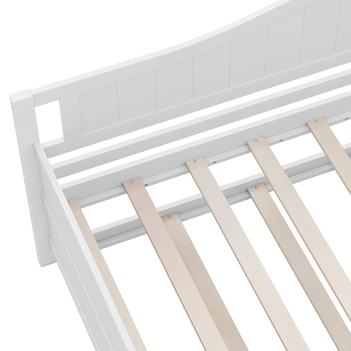 Twin Size Daybed with Trundle, Slat Support & Rolling Wheels - White