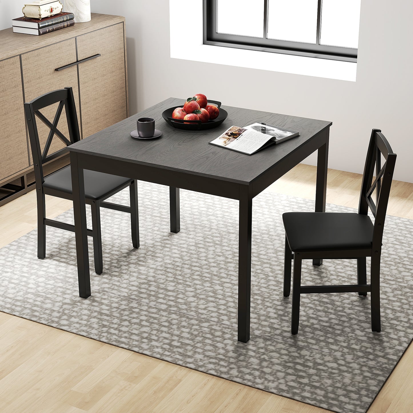3-Piece Wooden Dining Set Square Table with 2 Chairs - Grey