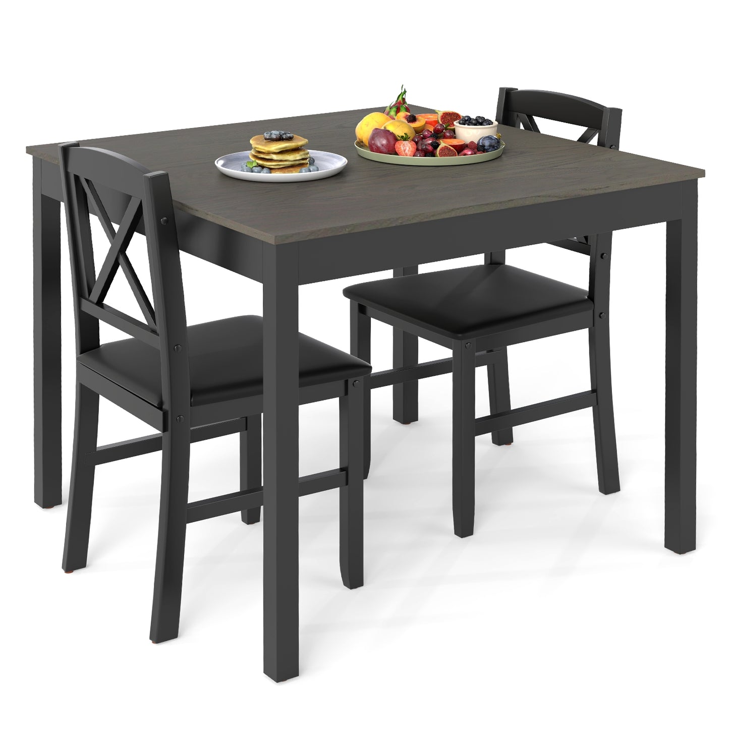 3-Piece Wooden Dining Set Square Table with 2 Chairs - Grey