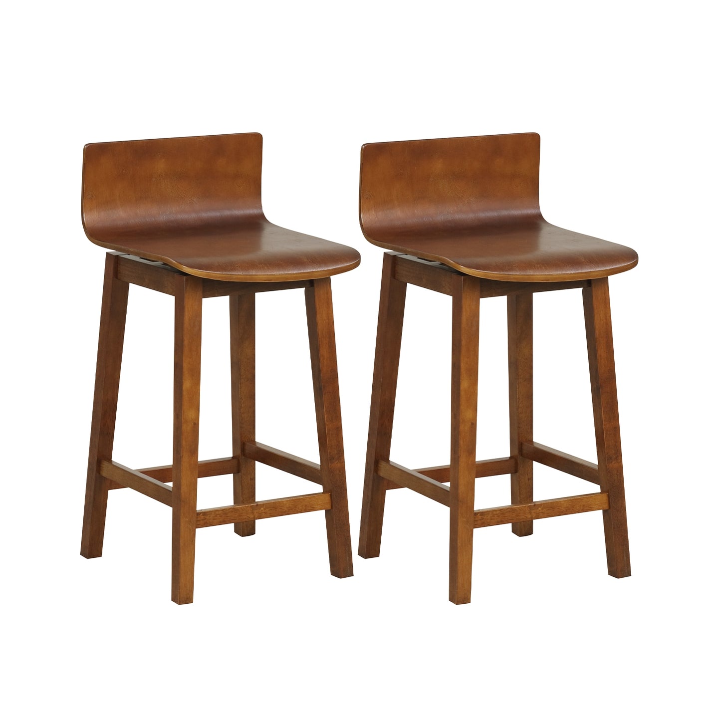 24.5 Inch Wooden Swivel Bar Stools with Low Back and Rubber Wood Legs Set of 2