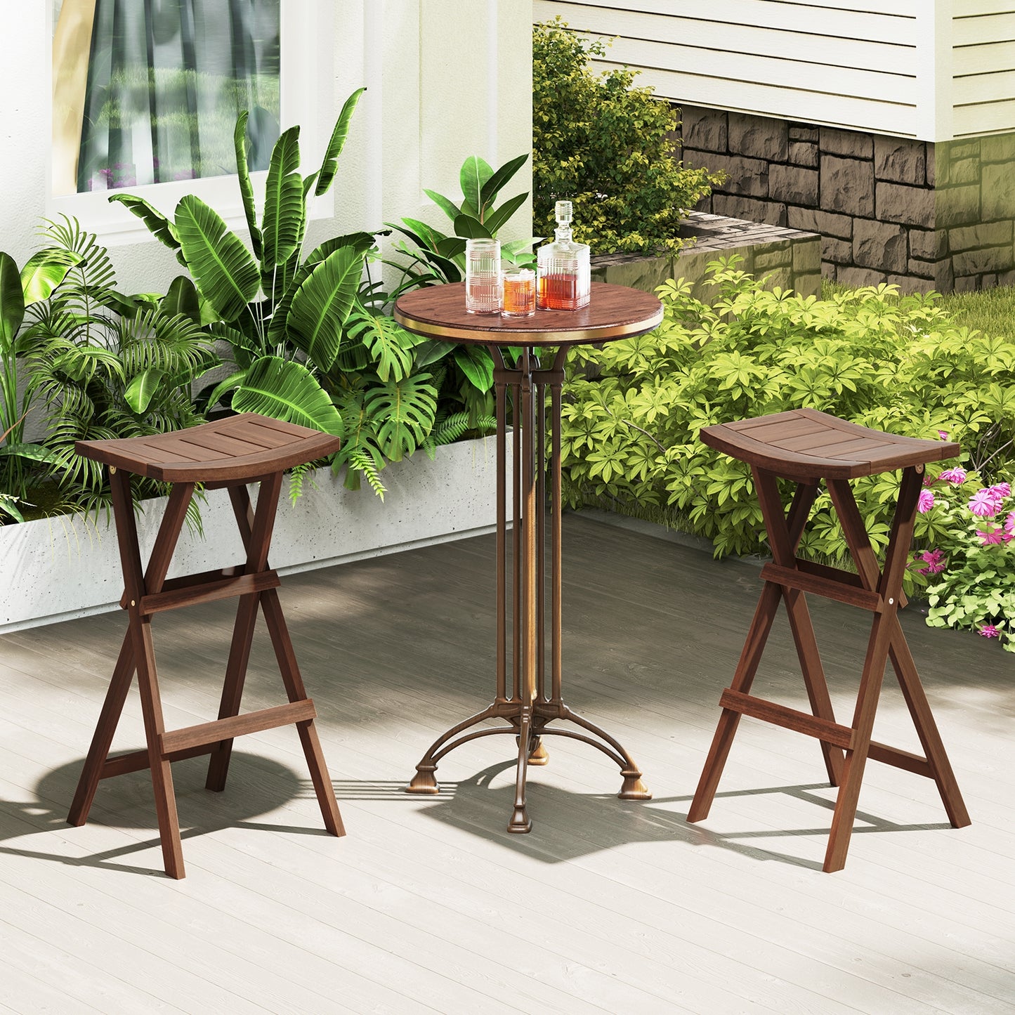 Pair of Bar Stools with Saddle Seats and Footrests for Kitchen Island and Balcony