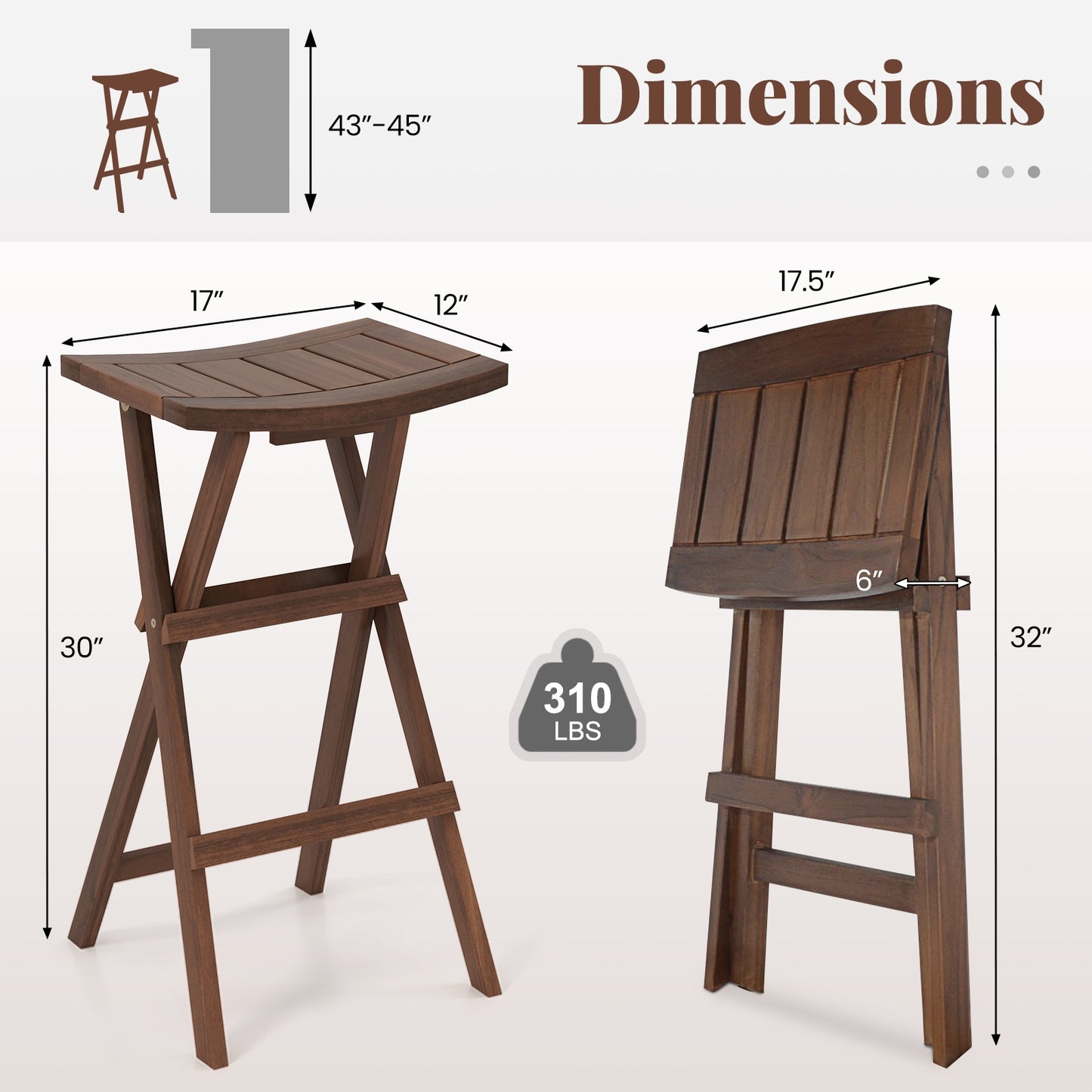 Pair of Bar Stools with Saddle Seats and Footrests for Kitchen Island and Balcony