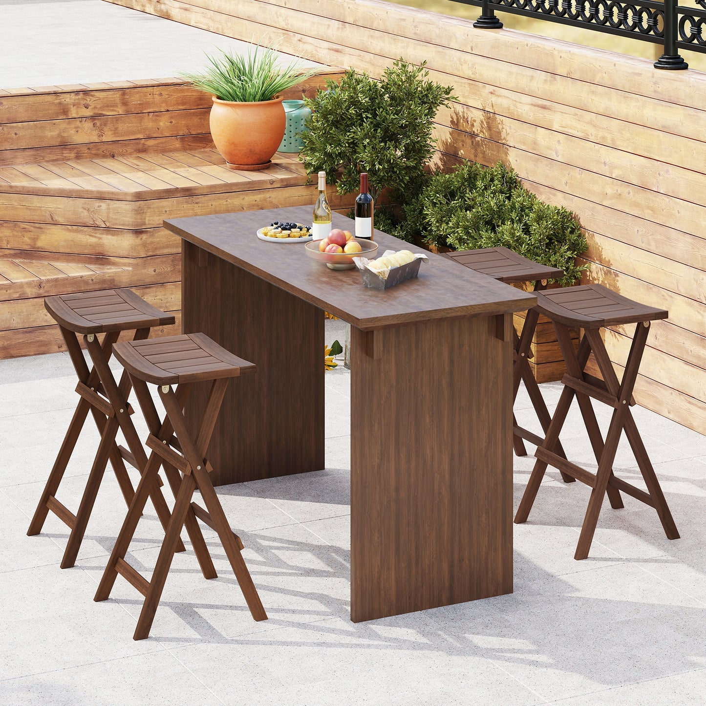Pair of Bar Stools with Saddle Seats and Footrests for Kitchen Island and Balcony