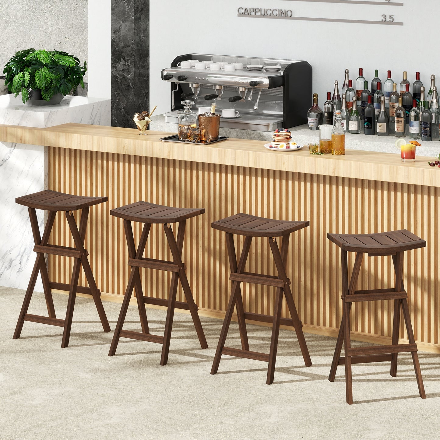 Pair of Bar Stools with Saddle Seats and Footrests for Kitchen Island and Balcony