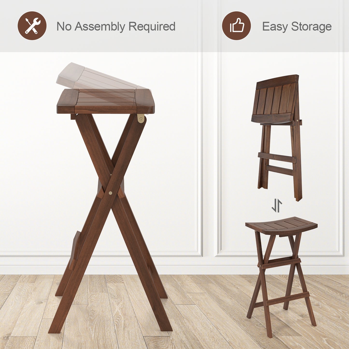 Pair of Bar Stools with Saddle Seats and Footrests for Kitchen Island and Balcony