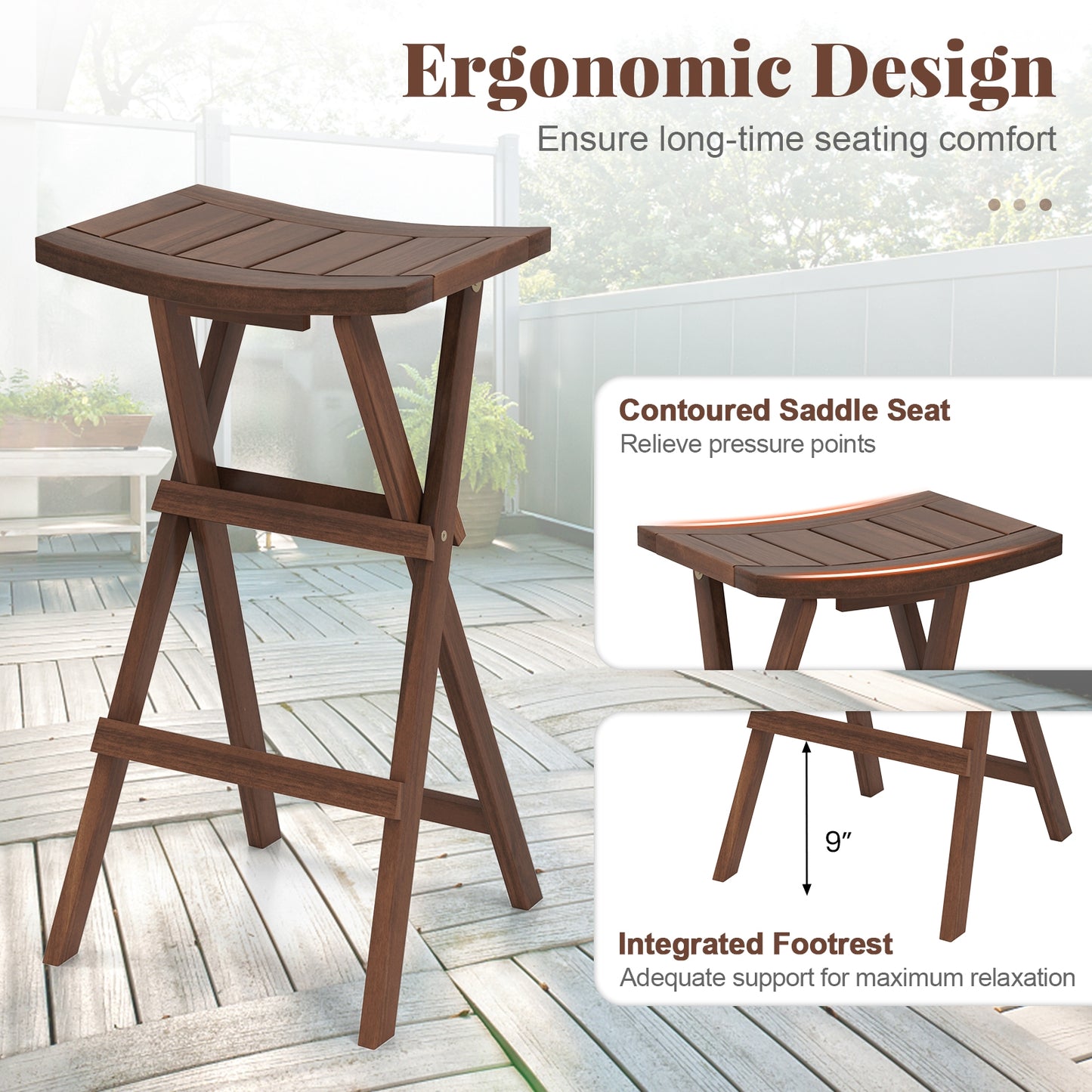 Pair of Bar Stools with Saddle Seats and Footrests for Kitchen Island and Balcony