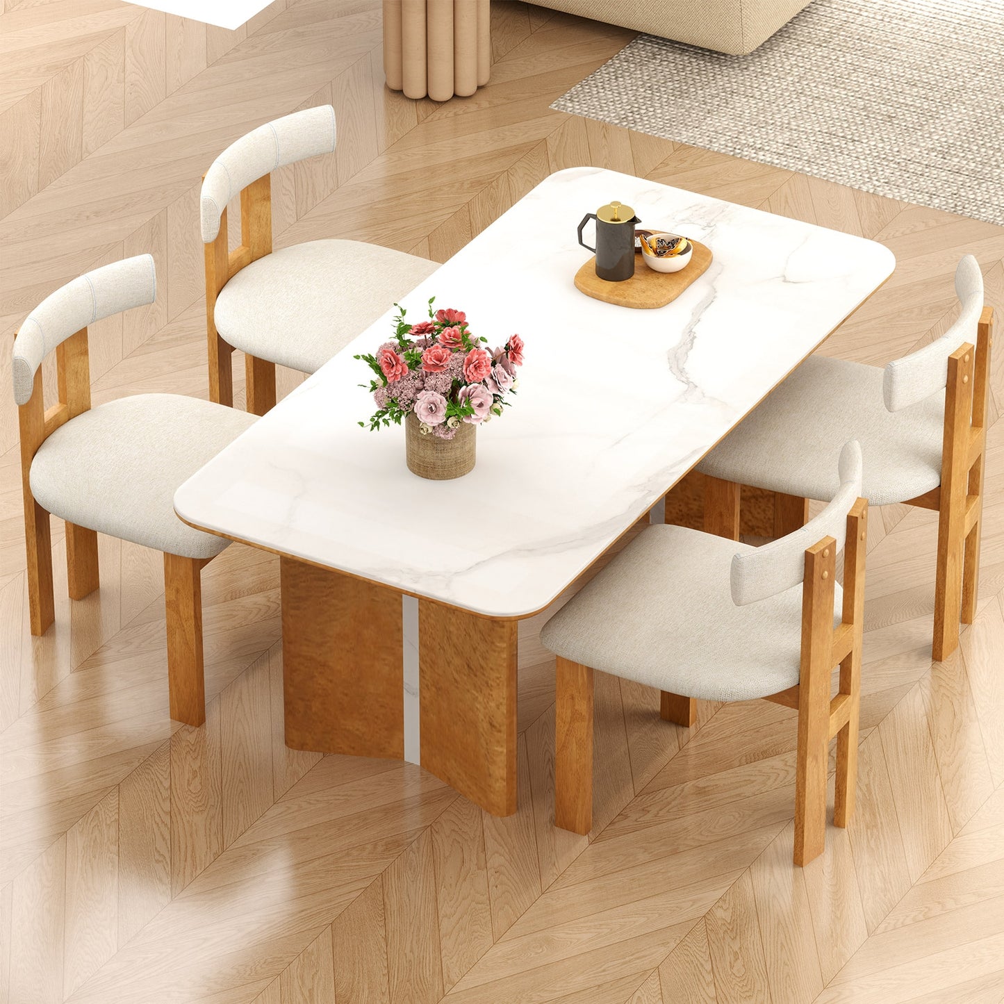 Upholstered Dining Chairs with Padded Seats and Wooden Frame Set of 2