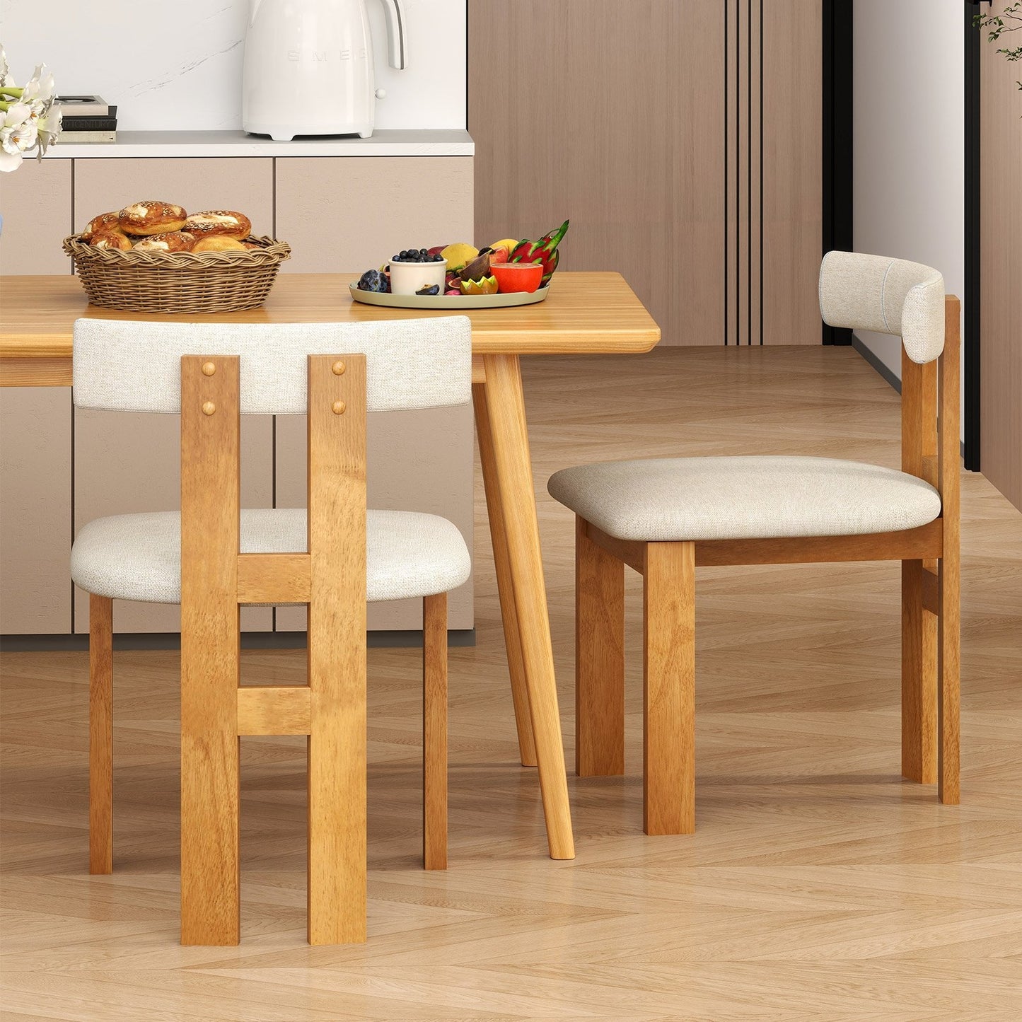 Upholstered Dining Chairs with Padded Seats and Wooden Frame Set of 2