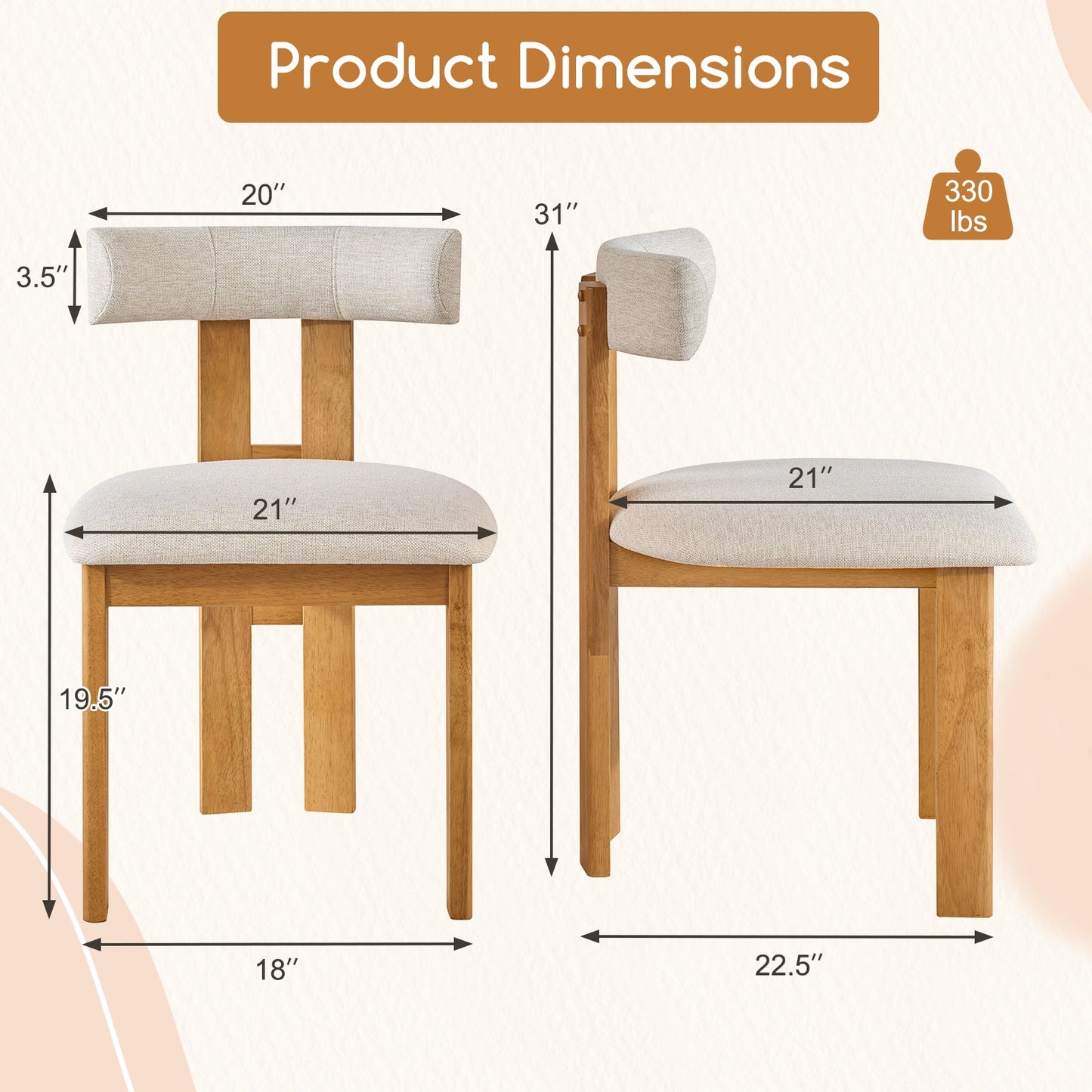 Upholstered Dining Chairs with Padded Seats and Wooden Frame Set of 2