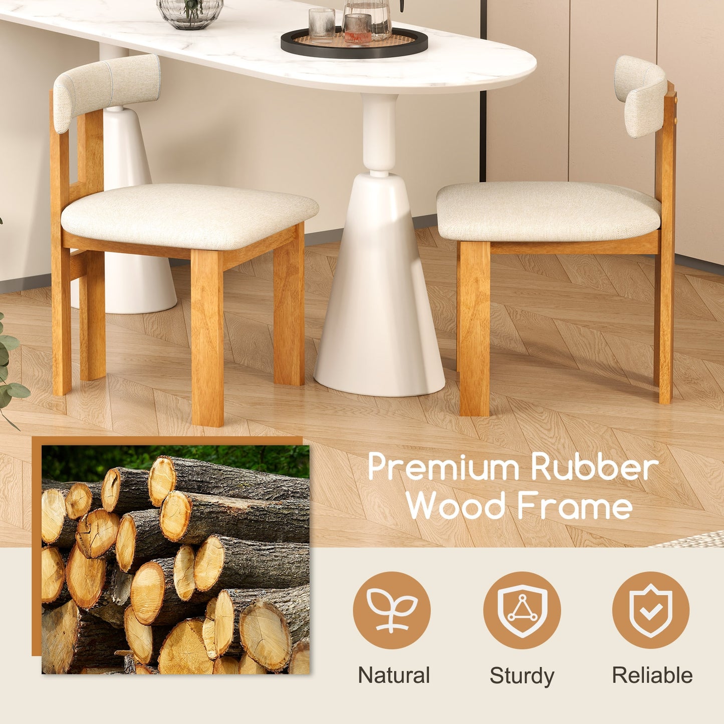 Upholstered Dining Chairs with Padded Seats and Wooden Frame Set of 2