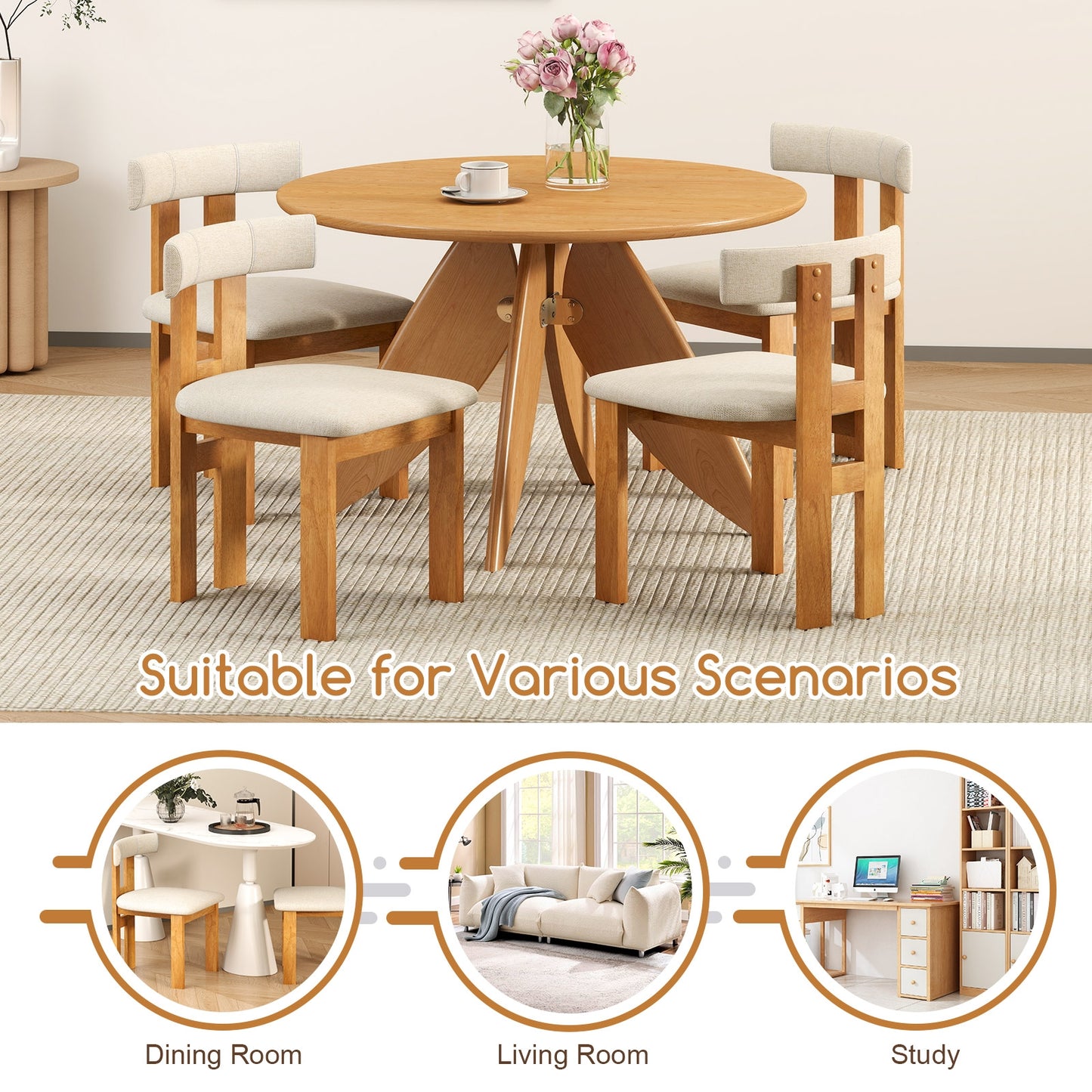 Upholstered Dining Chairs with Padded Seats and Wooden Frame Set of 2