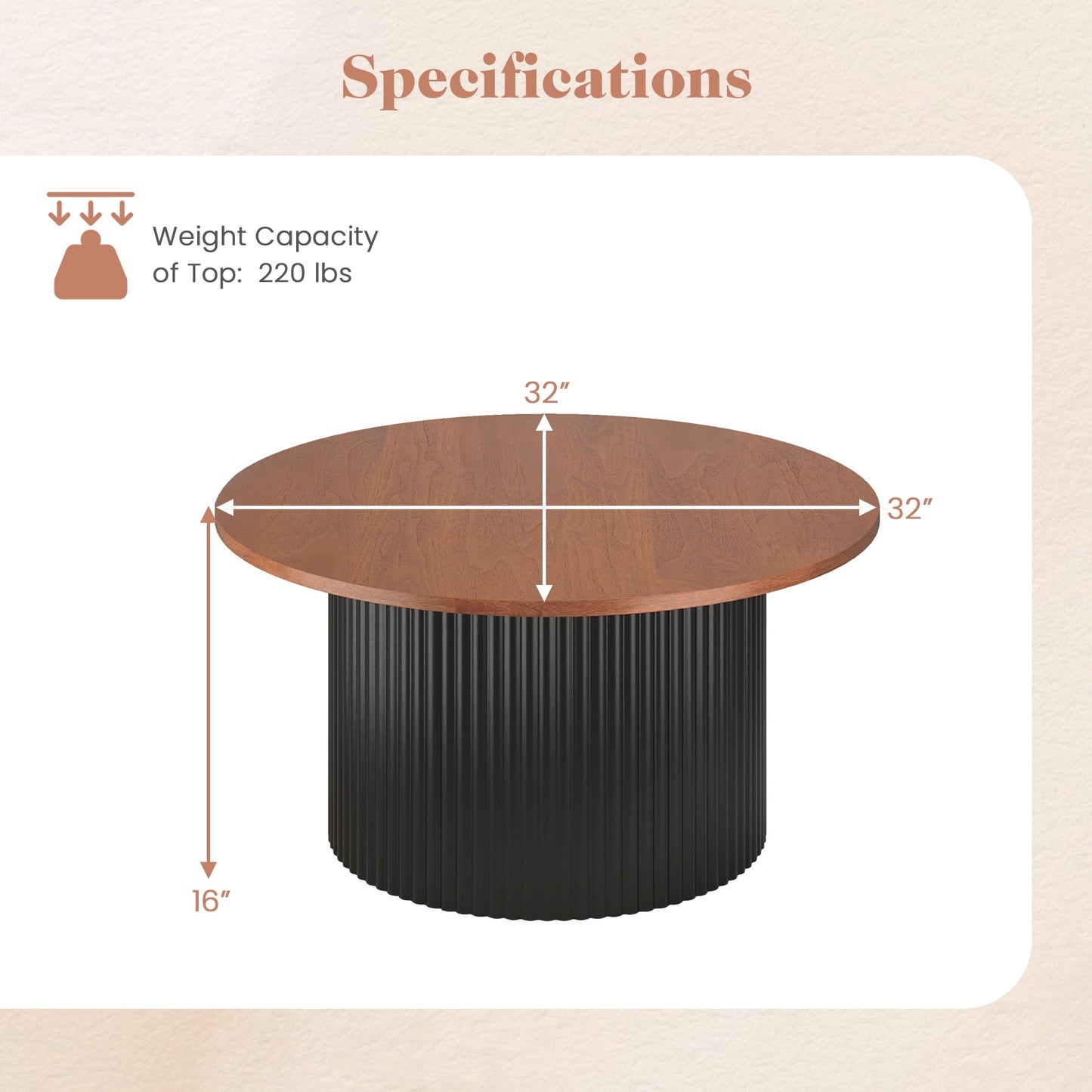 Round Solid Wood Coffee Table with Natural Wood Top and Sturdy Frame