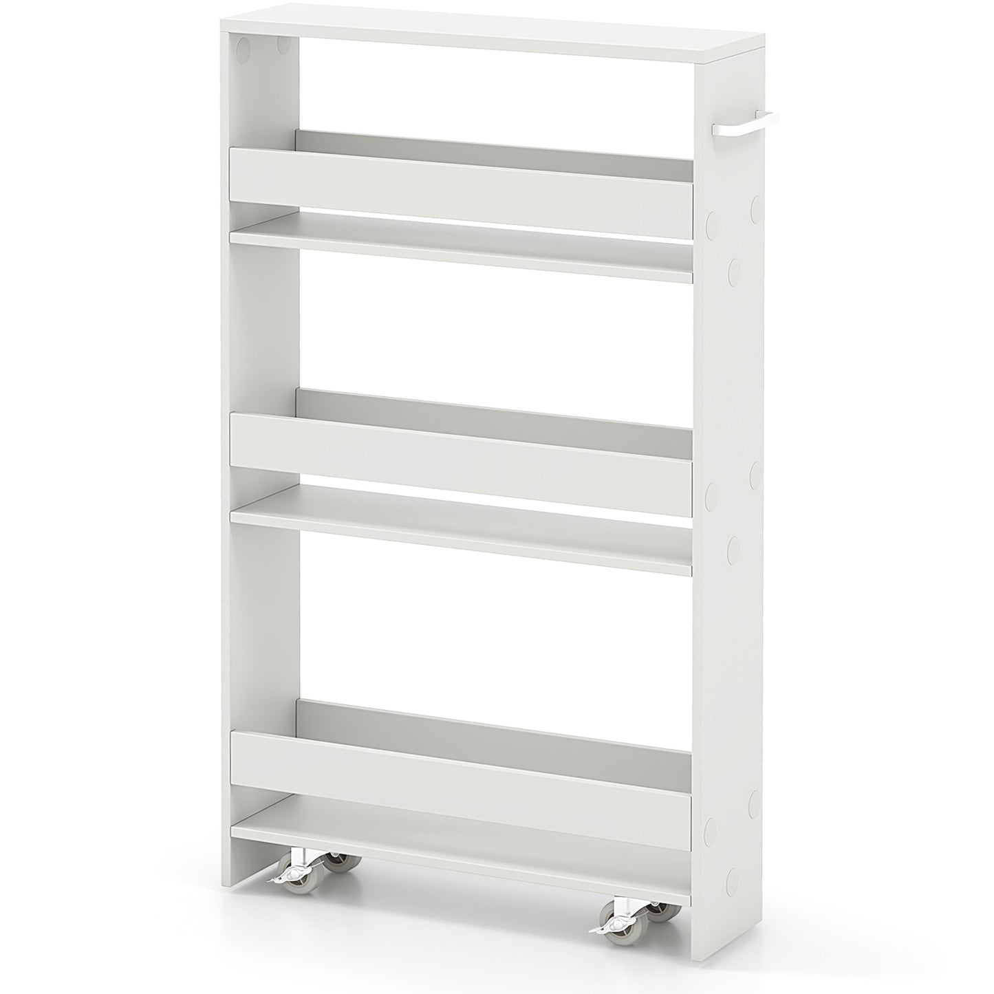 Slim Rolling Kitchen Storage Cart with Mobile Shelves and Handle - Off White