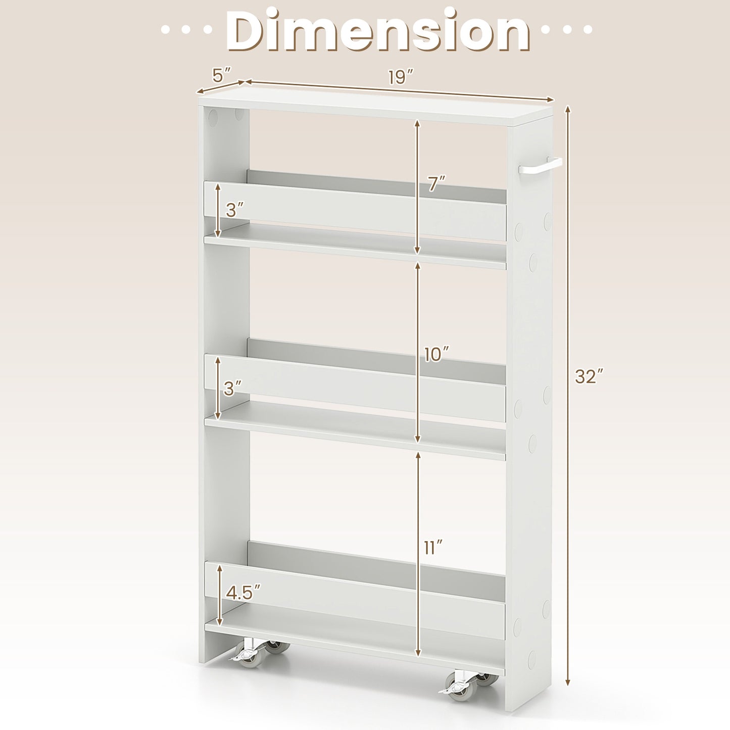 Slim Rolling Kitchen Storage Cart with Mobile Shelves and Handle - Off White