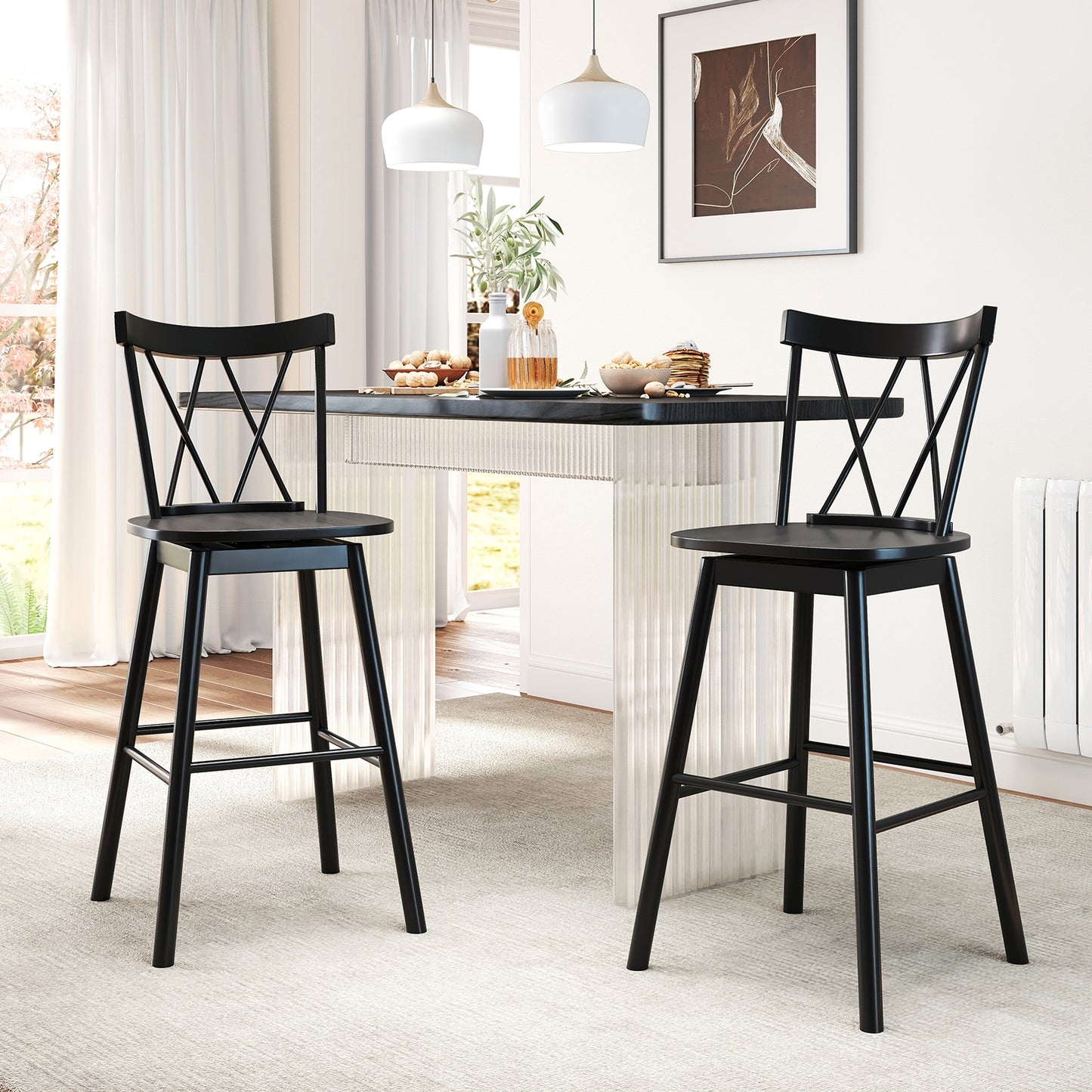 Windsor Bar Stools with Ergonomic Backrest and Footrests Set of 2 – 29 Inch