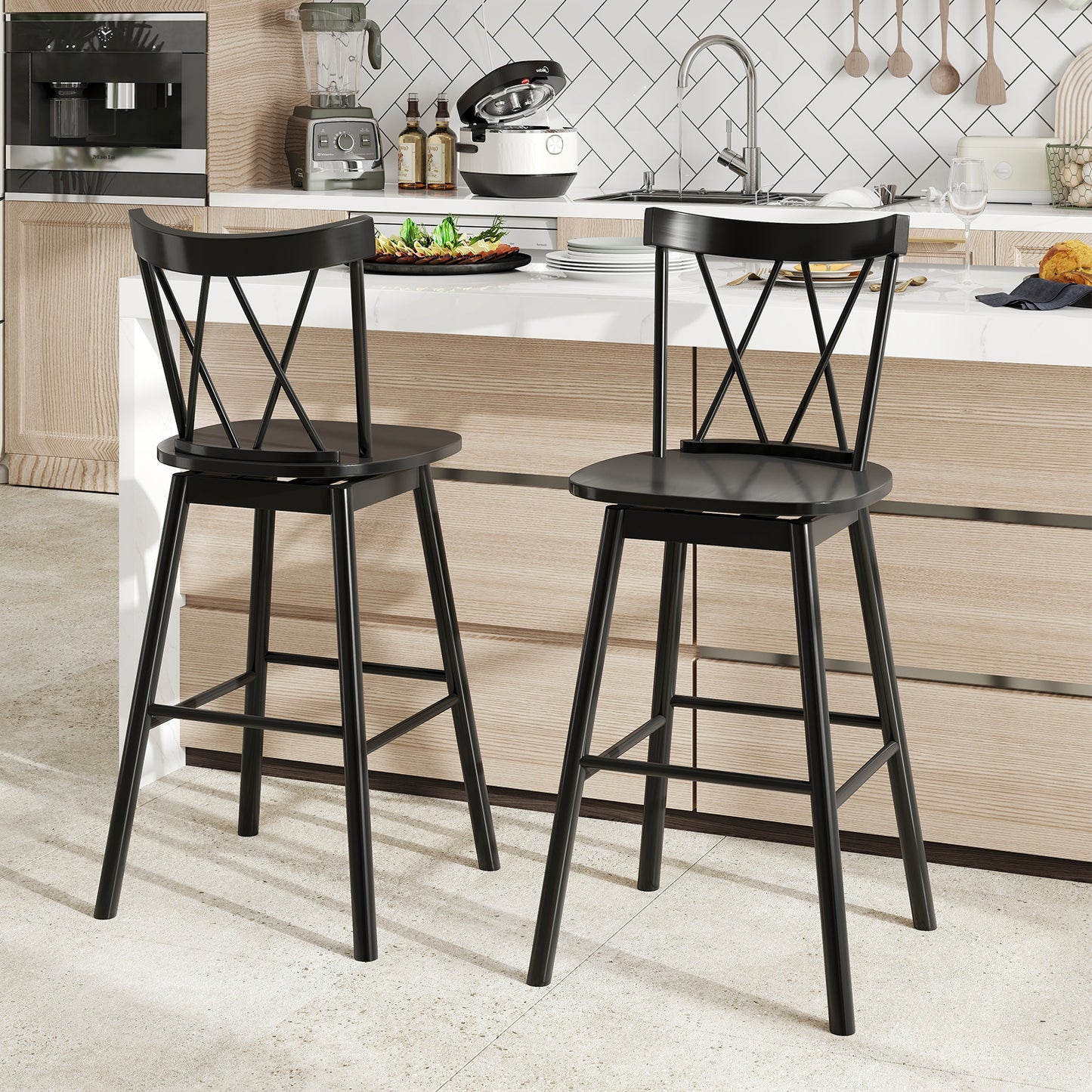 Windsor Bar Stools with Ergonomic Backrest and Footrests Set of 2 – 29 Inch