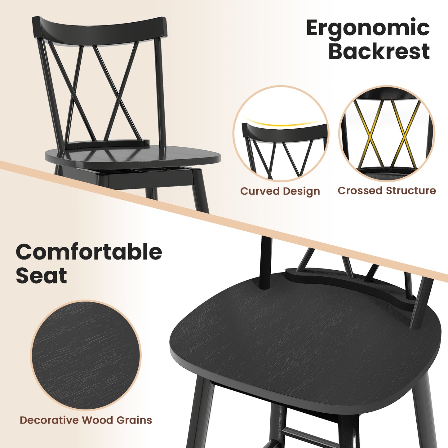Windsor Bar Stools with Ergonomic Backrest and Footrests Set of 2 – 29 Inch