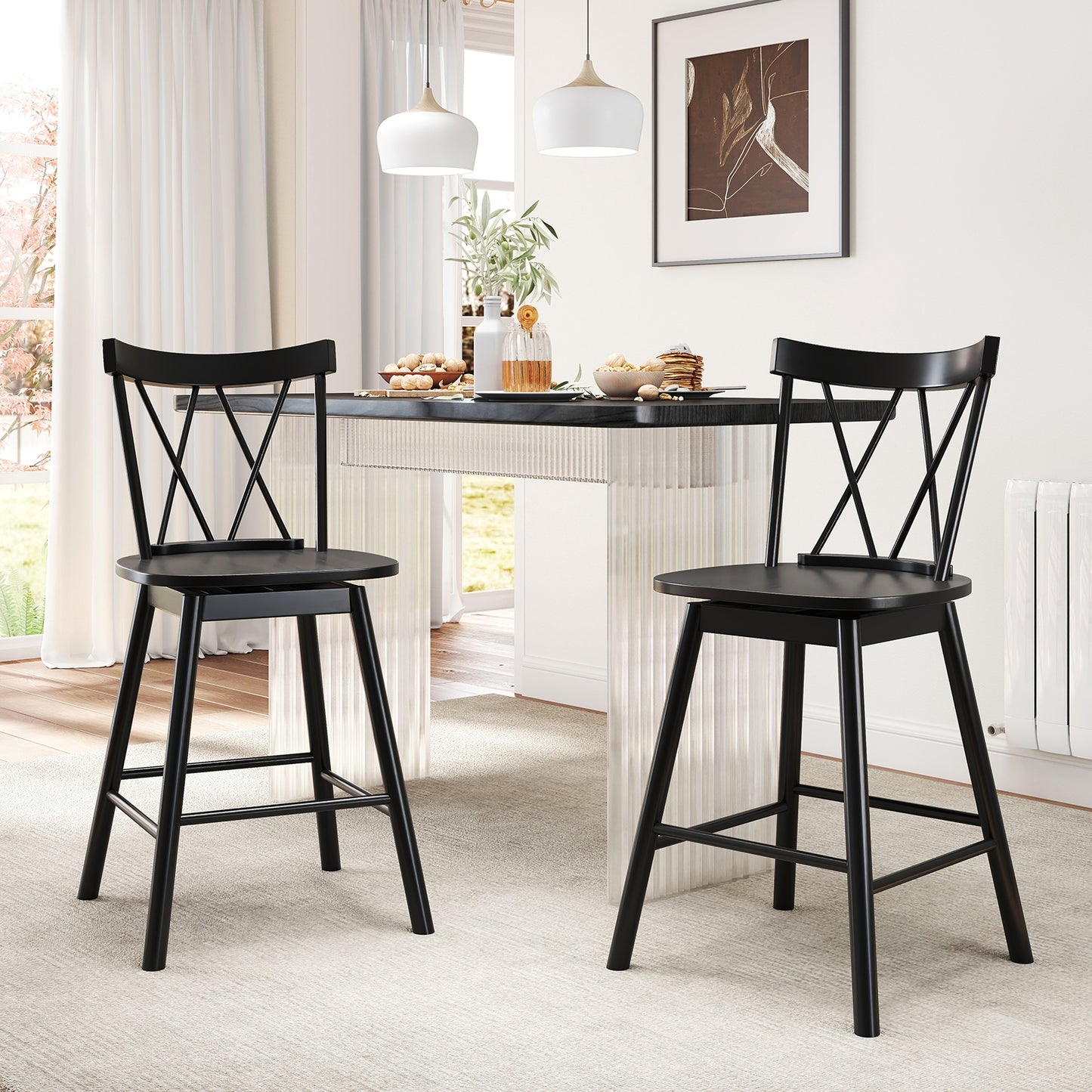 Windsor Bar Stools with Ergonomic Backrest and Footrests Set of 2 – 24 Inch