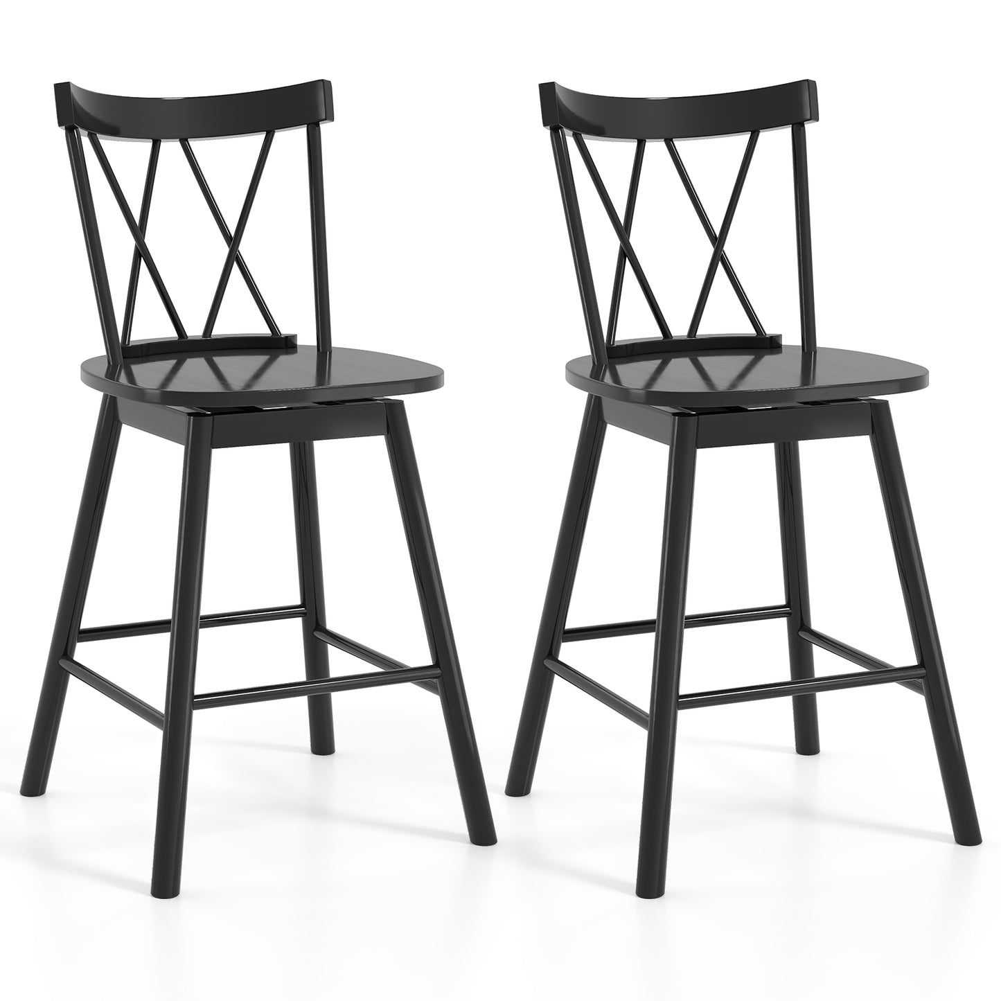 Windsor Bar Stools with Ergonomic Backrest and Footrests Set of 2 – 24 Inch