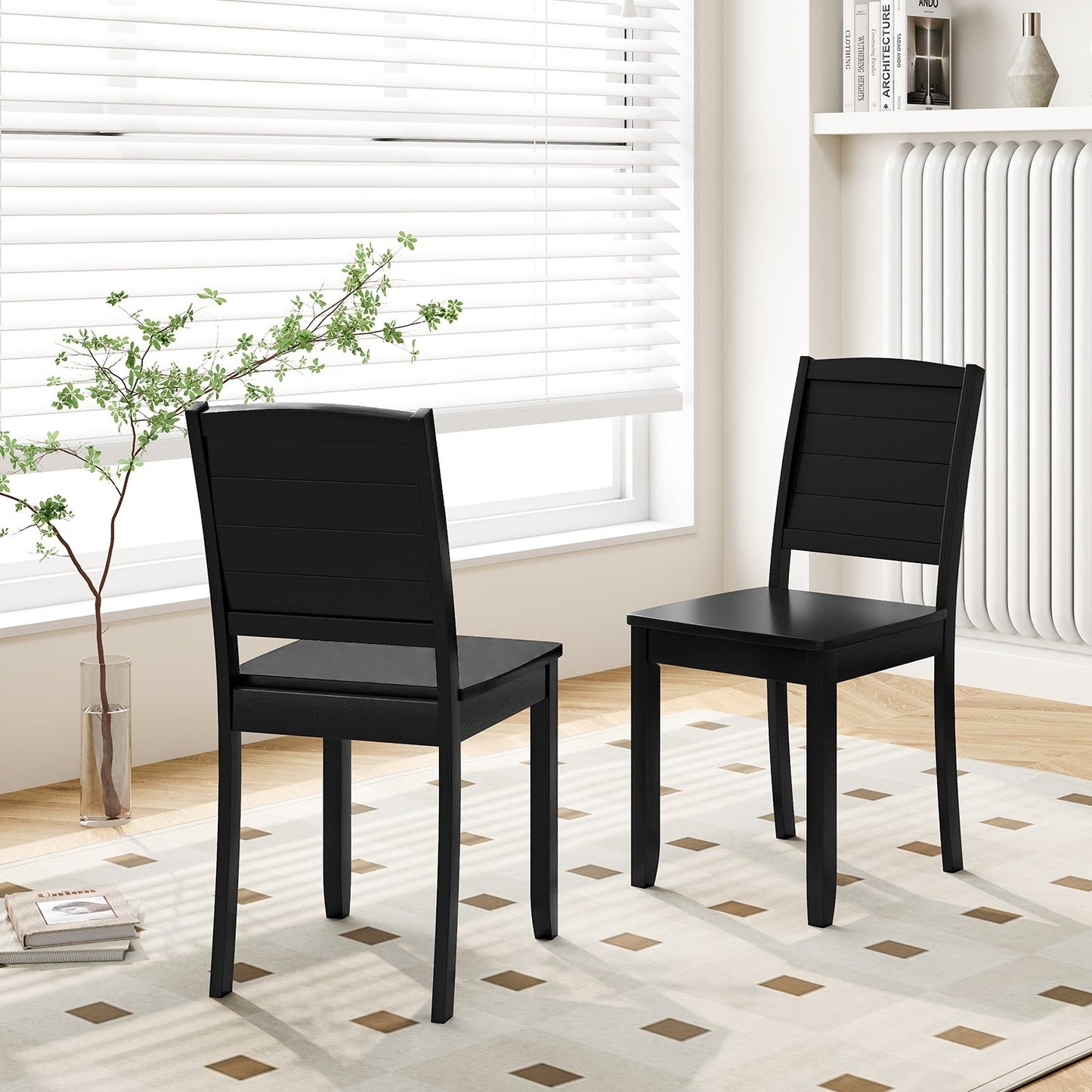 Set of 2 Modern Wood Dining Chairs Armless with Rubber Wood Legs – Black