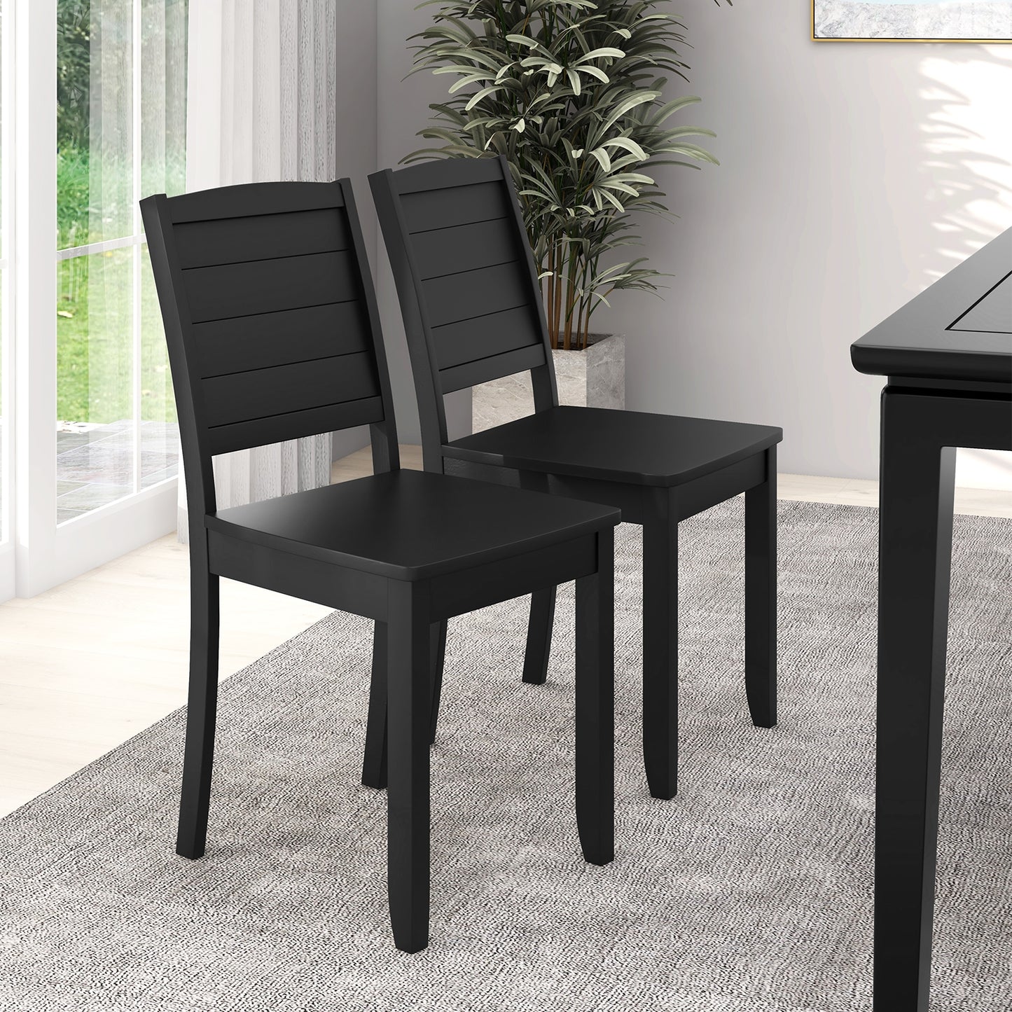 Set of 2 Modern Wood Dining Chairs Armless with Rubber Wood Legs – Black