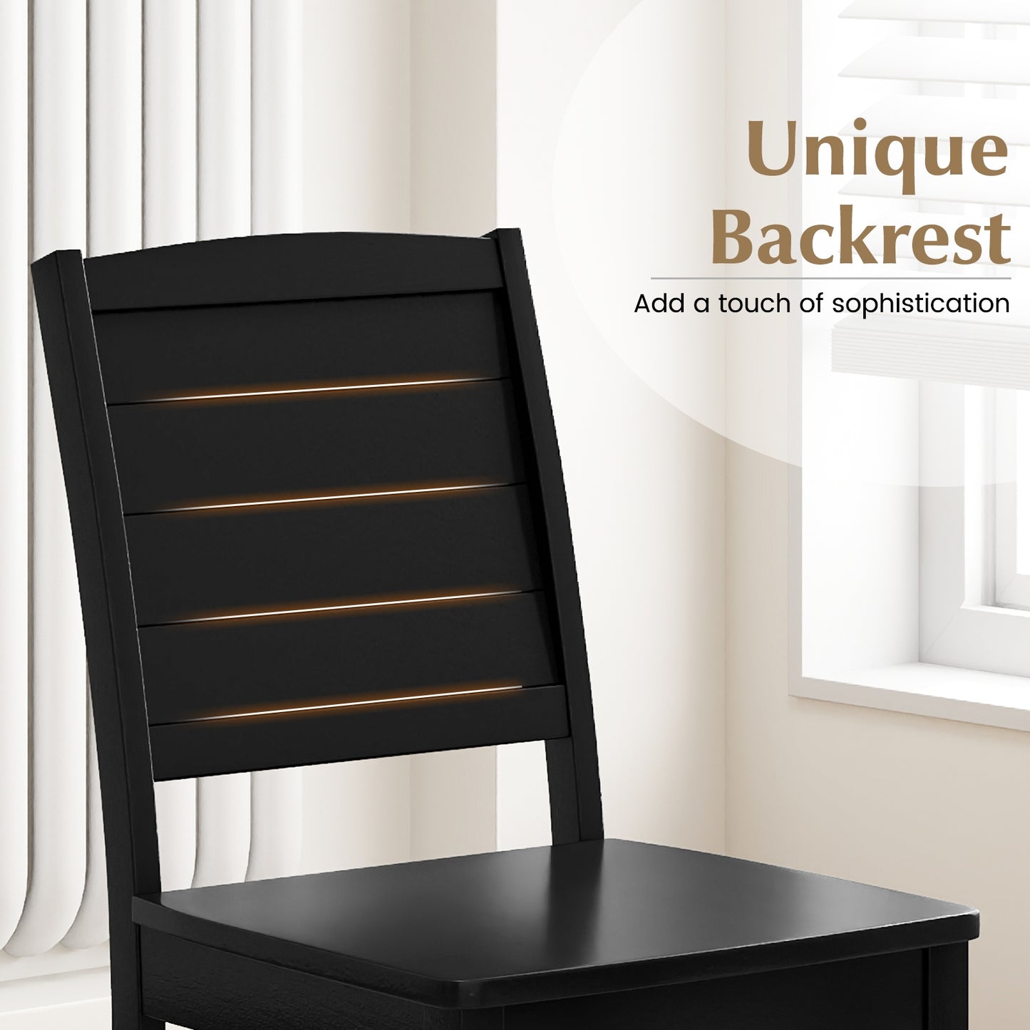 Set of 2 Modern Wood Dining Chairs Armless with Rubber Wood Legs – Black