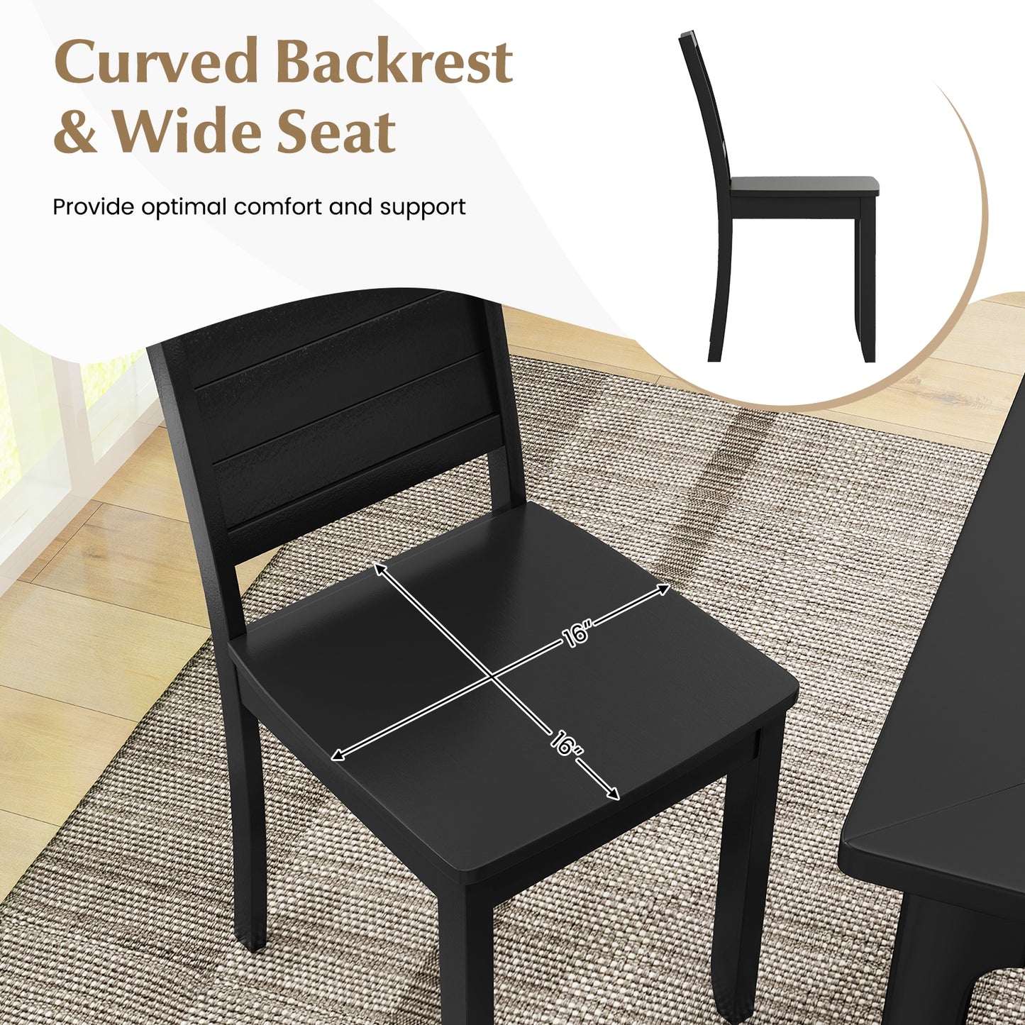Set of 2 Modern Wood Dining Chairs Armless with Rubber Wood Legs – Black