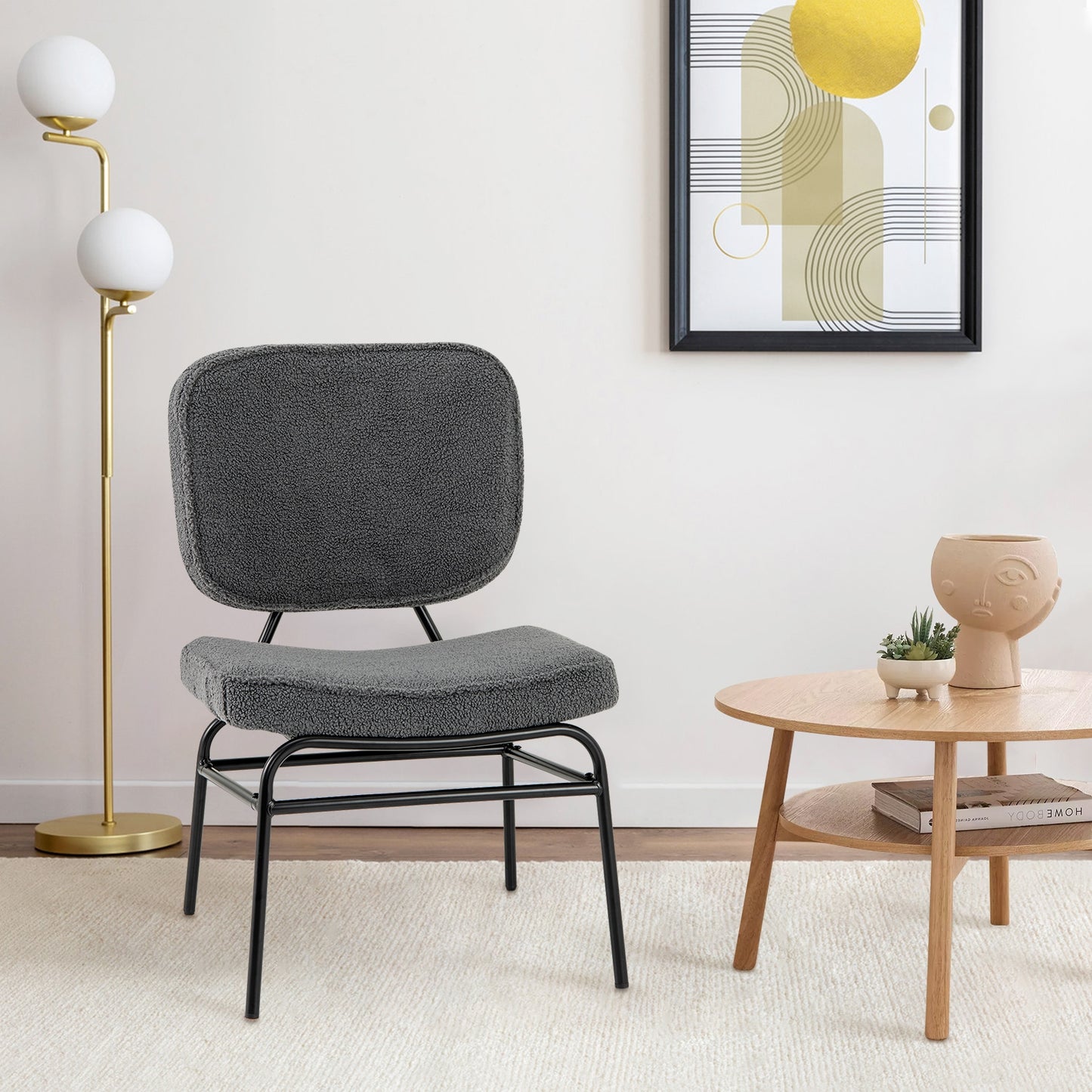 Cozy Sherpa Fabric Accent Chair with Ergonomic Back and Cushioned Seat - Grey