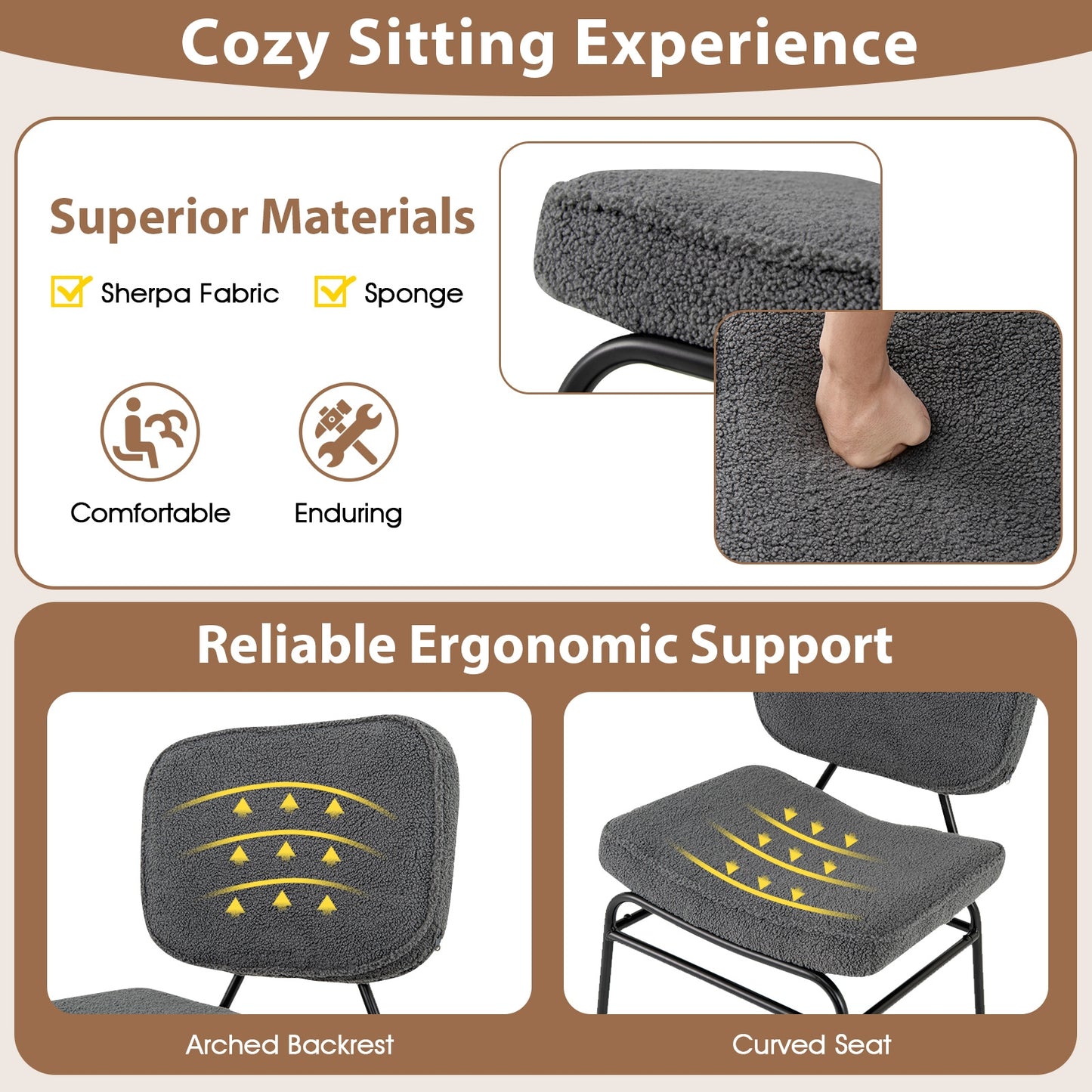 Cozy Sherpa Fabric Accent Chair with Ergonomic Back and Cushioned Seat - Grey