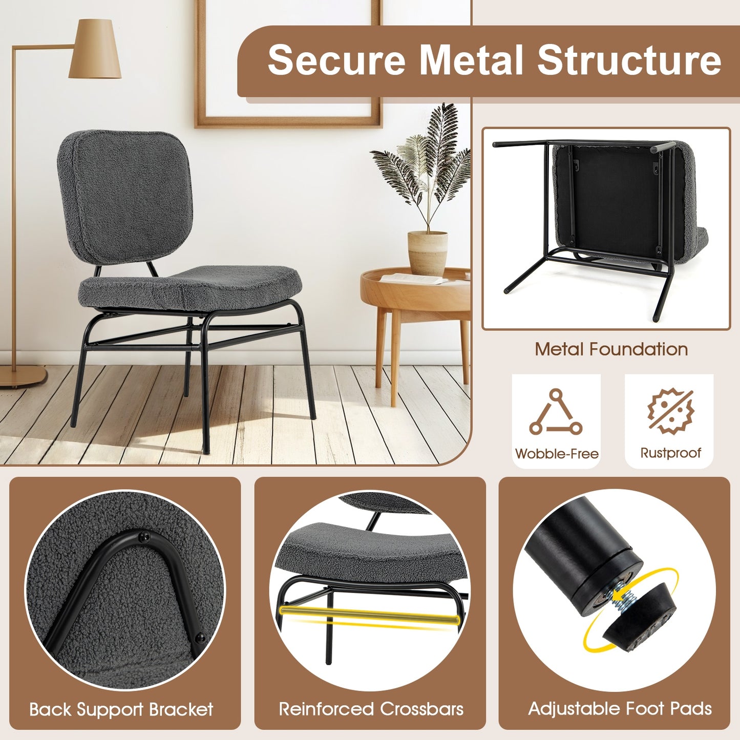 Cozy Sherpa Fabric Accent Chair with Ergonomic Back and Cushioned Seat - Grey