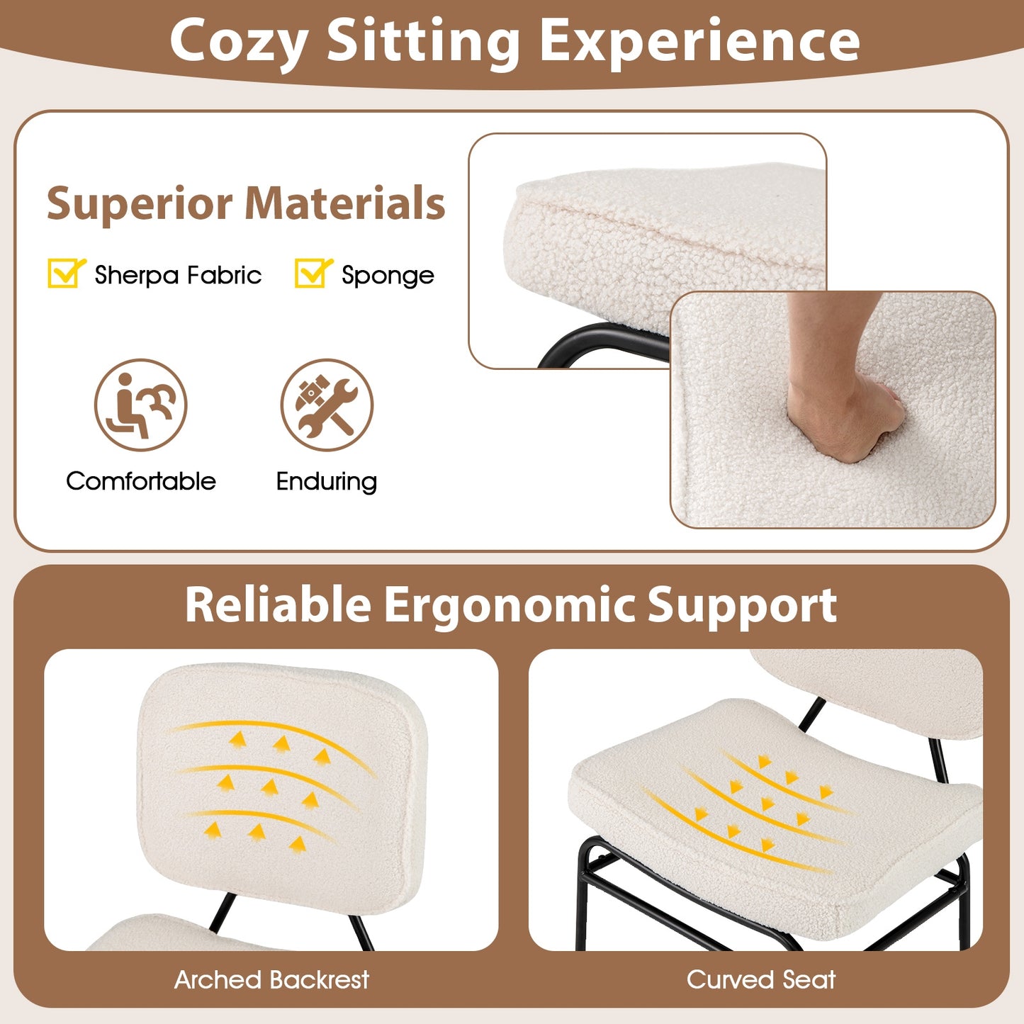 Cozy Sherpa Fabric Accent Chair with Ergonomic Back and Cushioned Seat - Beige