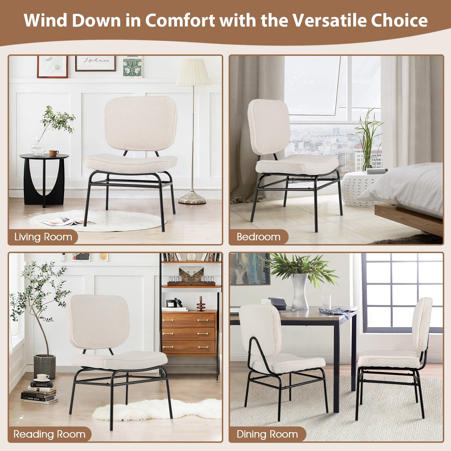 Cozy Sherpa Fabric Accent Chair with Ergonomic Back and Cushioned Seat - Beige