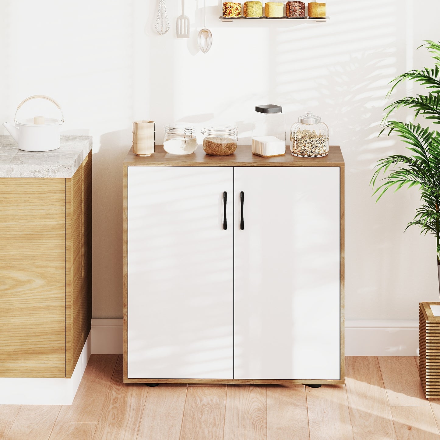 Modern Coffee Bar Sideboard with Adjustable Storage Shelf for Kitchen or Dining Space
