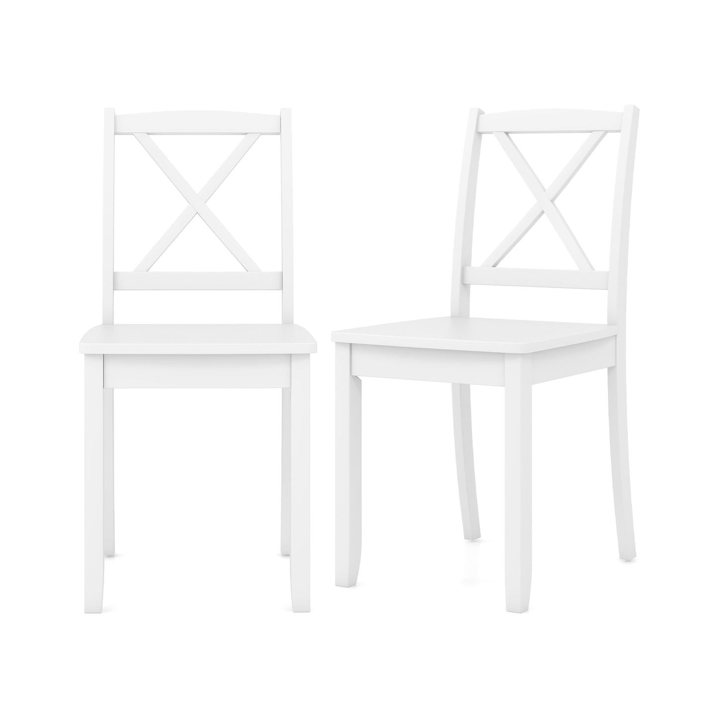 Set of 2 Wood Dining Chairs with Curved Backrest and Durable Rubber Wood Legs - White