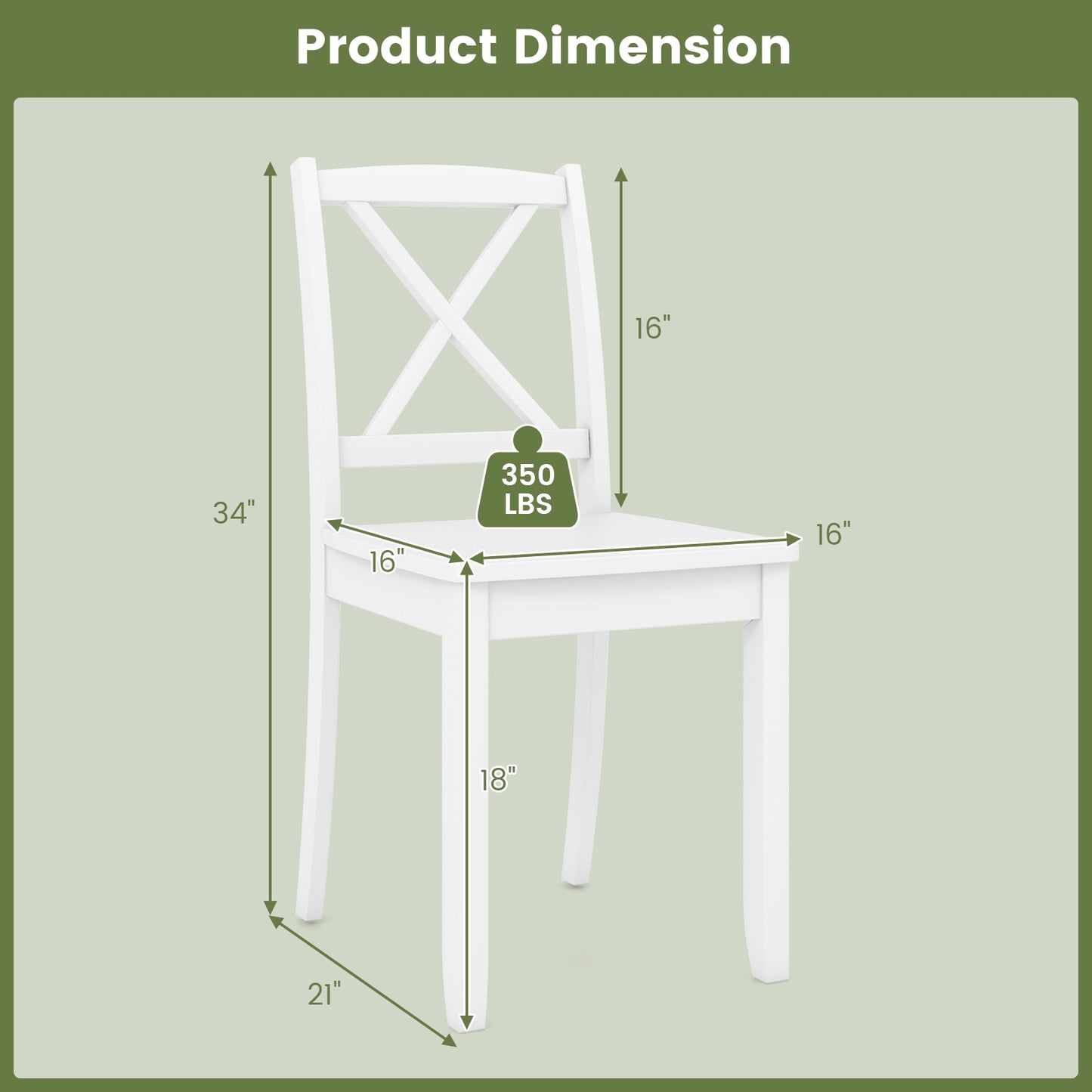 Set of 2 Wood Dining Chairs with Curved Backrest and Durable Rubber Wood Legs - White