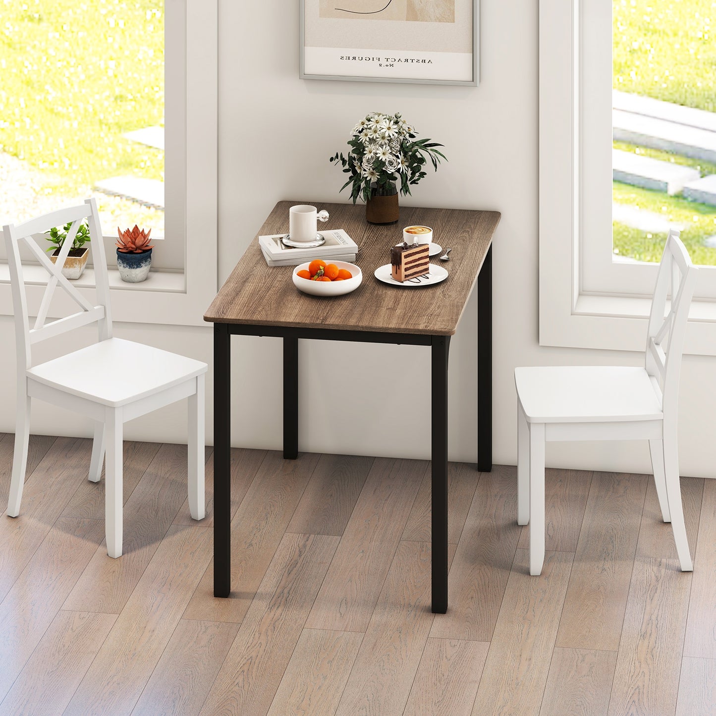 Set of 2 Wood Dining Chairs with Curved Backrest and Durable Rubber Wood Legs - White