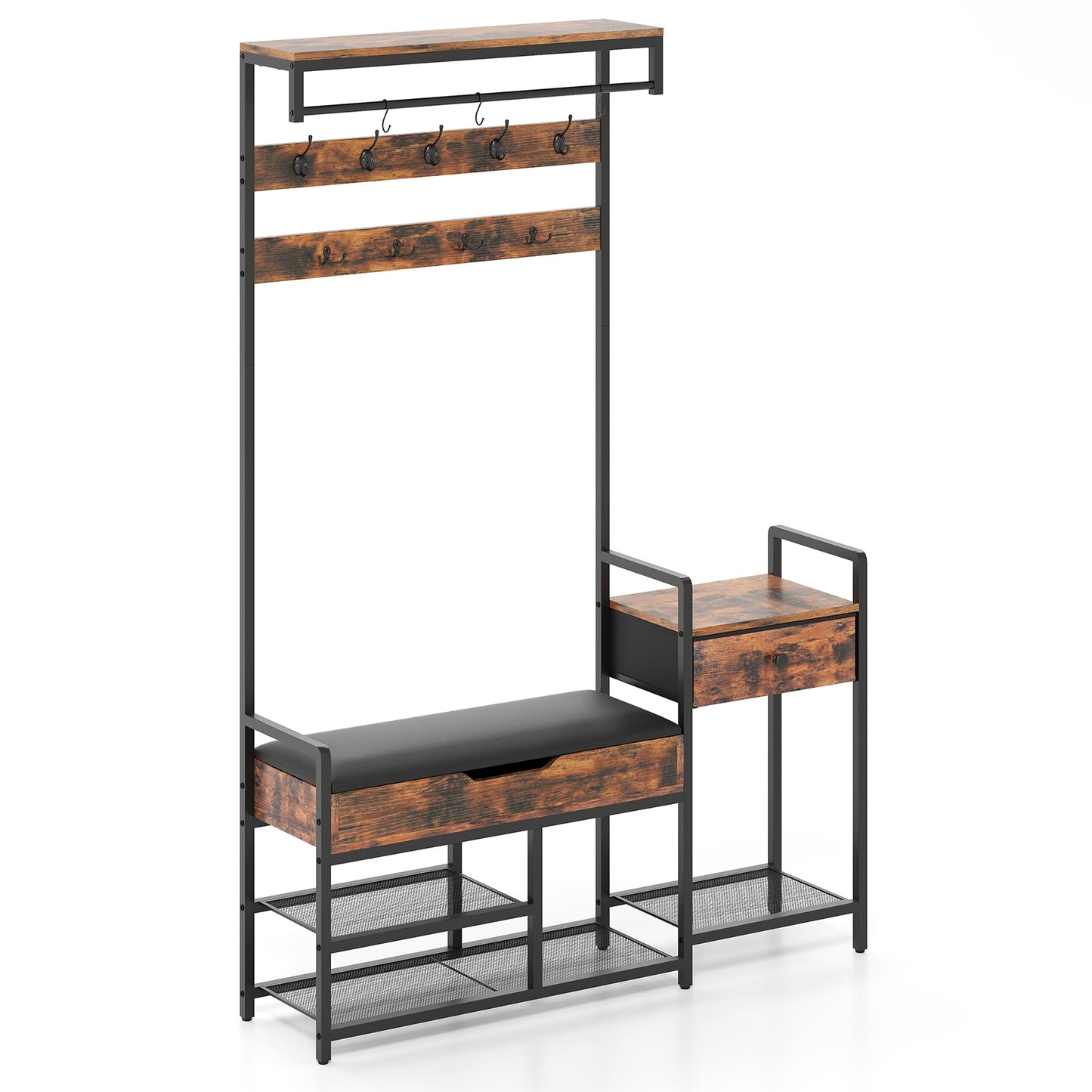5-in-1 Hall Tree with Shoe Storage Bench and Freestanding Coat Rack 70 Inch