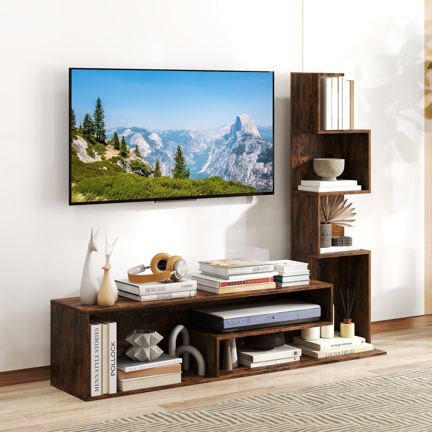 Modern L-Shaped Cube TV Stand with Open Storage Shelves for TVs up to 50 Inches