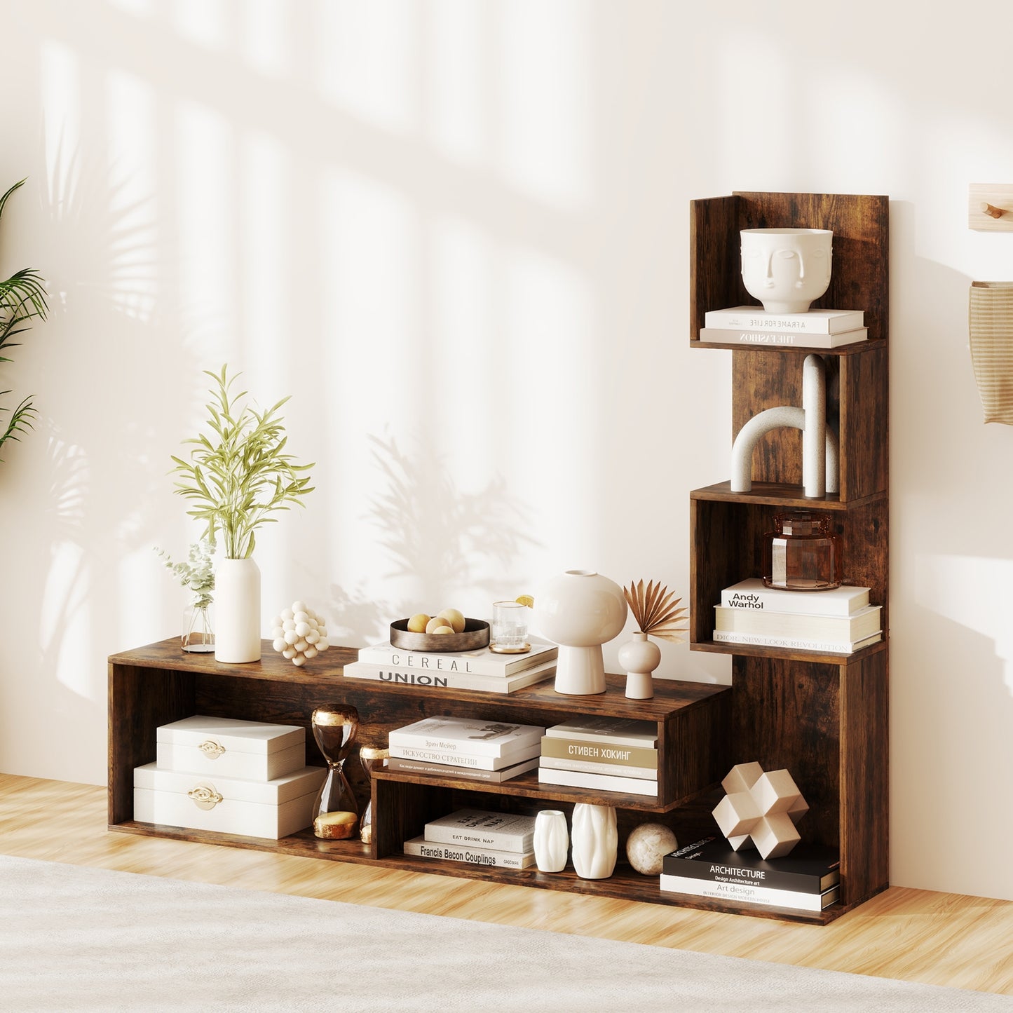 Modern L-Shaped Cube TV Stand with Open Storage Shelves for TVs up to 50 Inches