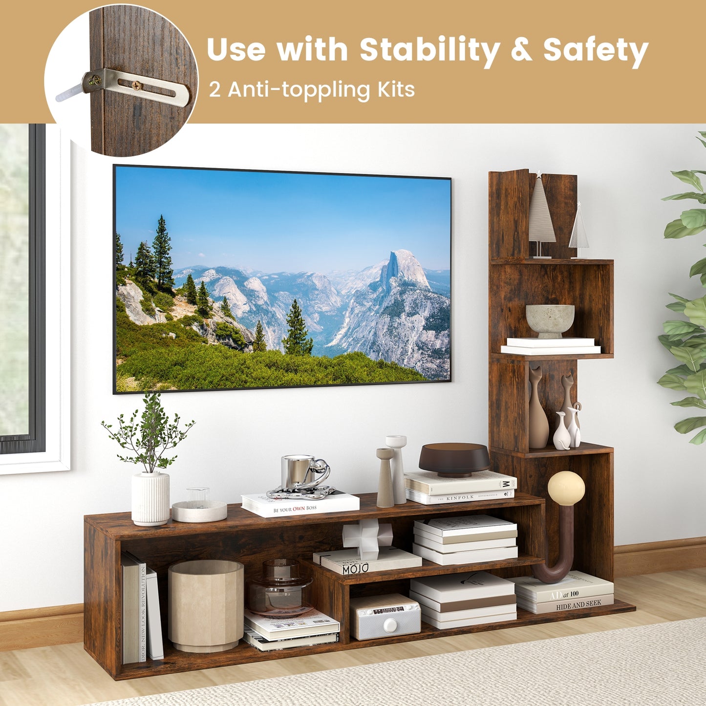 Modern L-Shaped Cube TV Stand with Open Storage Shelves for TVs up to 50 Inches