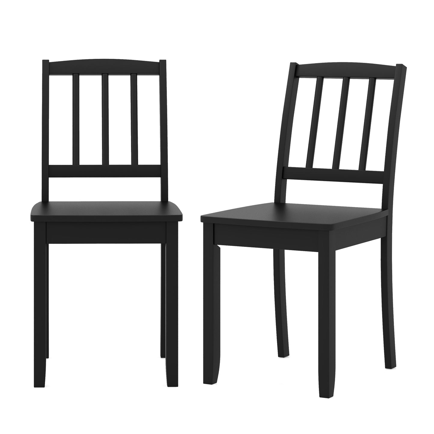 Wooden Dining Chairs with Rubber Wood Legs and Curved Backrest - Black, Set of 2
