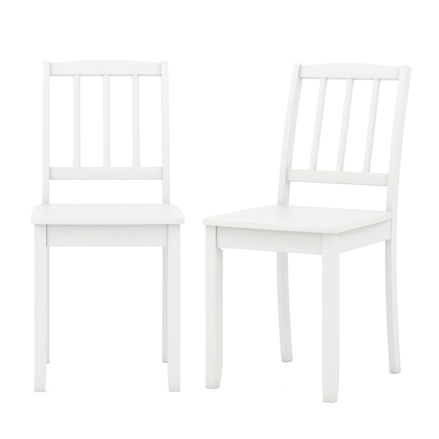 Wooden Dining Chairs with Rubber Wood Legs and Curved Backrest - White, Set of 2