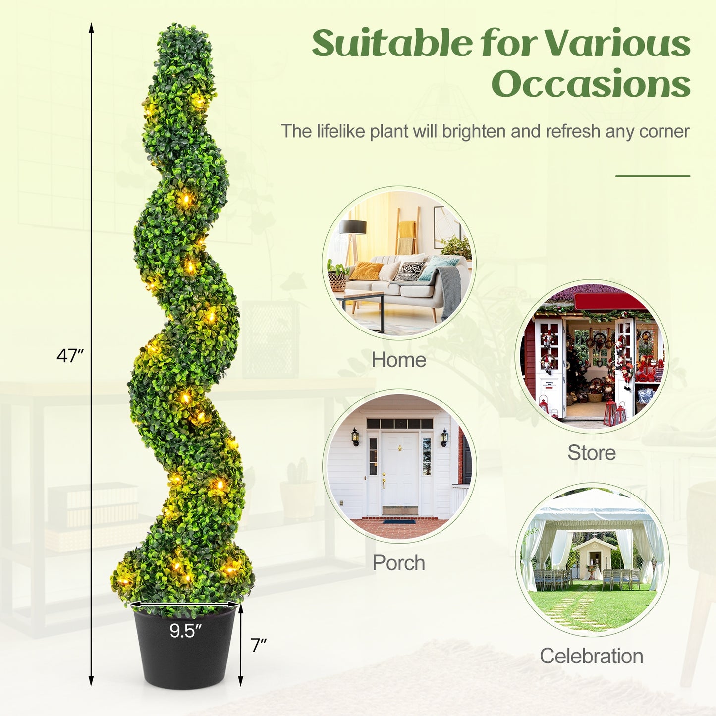 Set of 2 Pre-Lit Spiral Boxwood Topiary Trees with 100 LED Lights – Artificial Potted Greenery for Indoor & Outdoor Decor