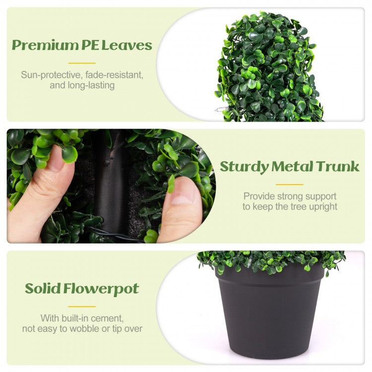Set of 2 Pre-Lit Spiral Boxwood Topiary Trees with 100 LED Lights – Artificial Potted Greenery for Indoor & Outdoor Decor