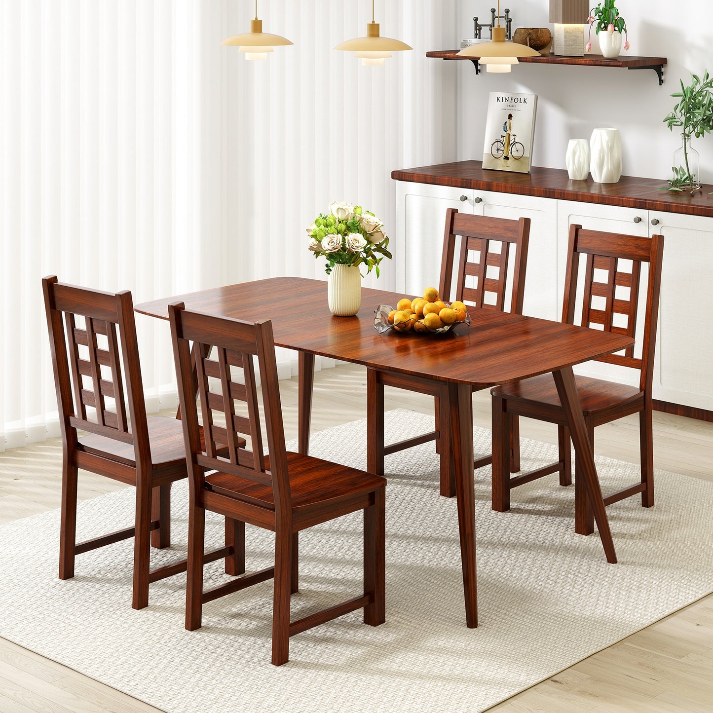 Solid Wood Dining Chairs with Curved Backrest and Natural Finish Set of 2